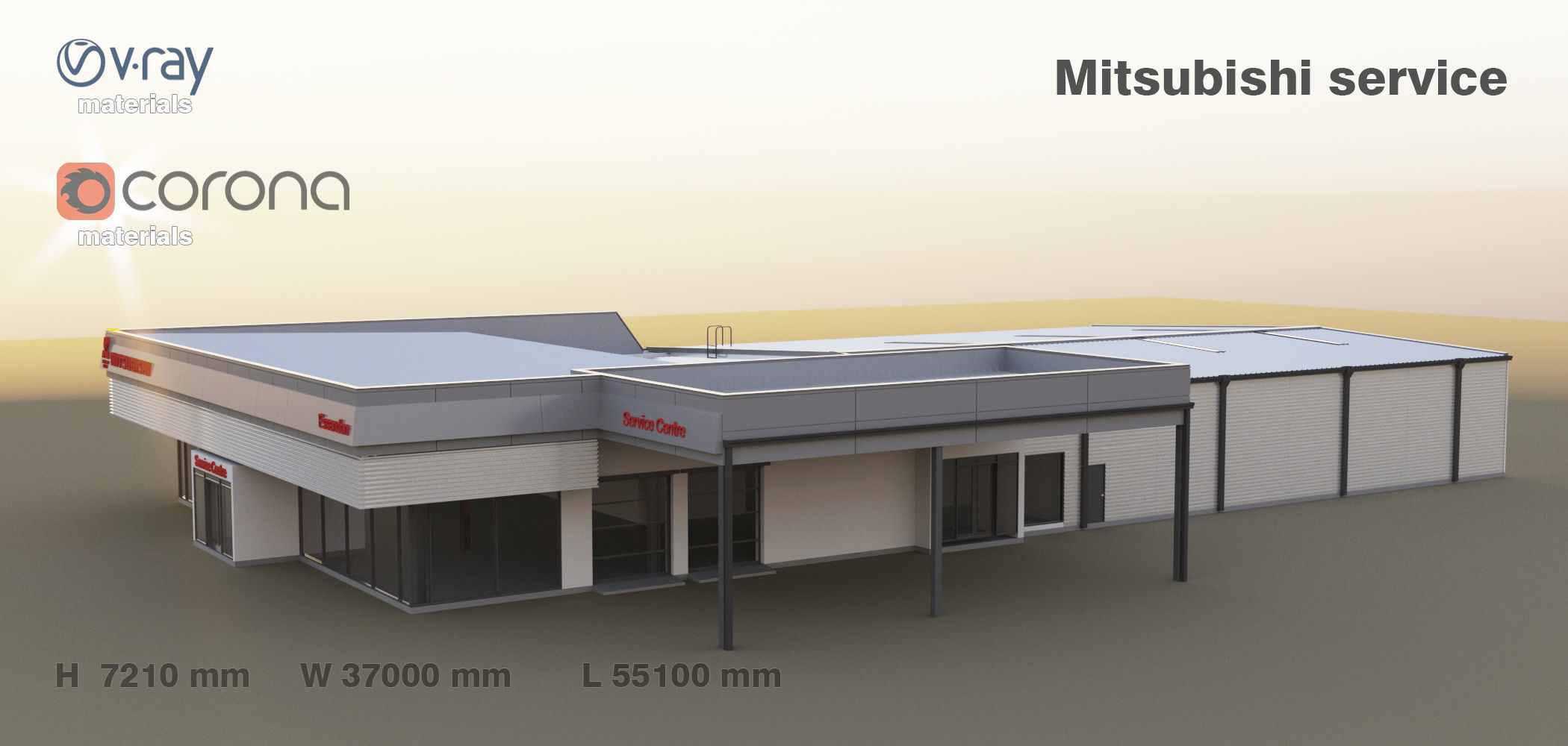 Mitsubishi service building 3D model | CGTrader
