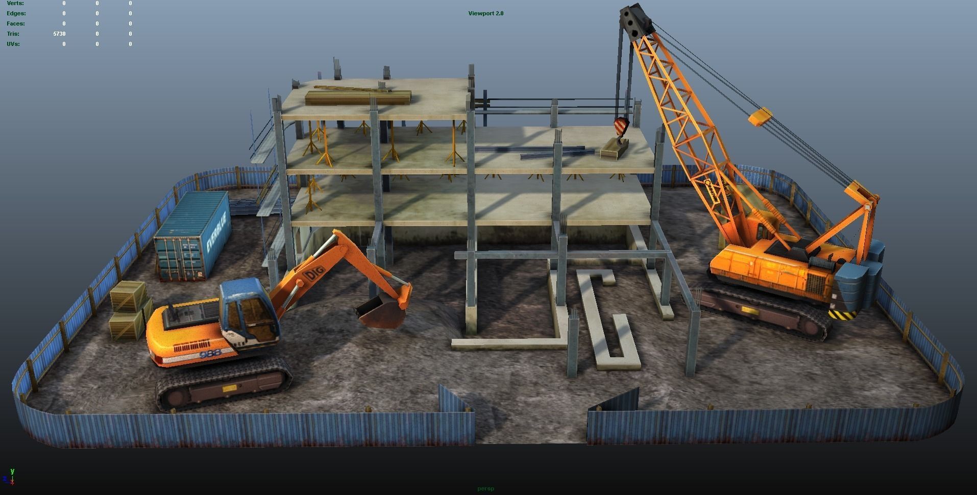 Construction Pack - Crane - Digger and Props - low poly