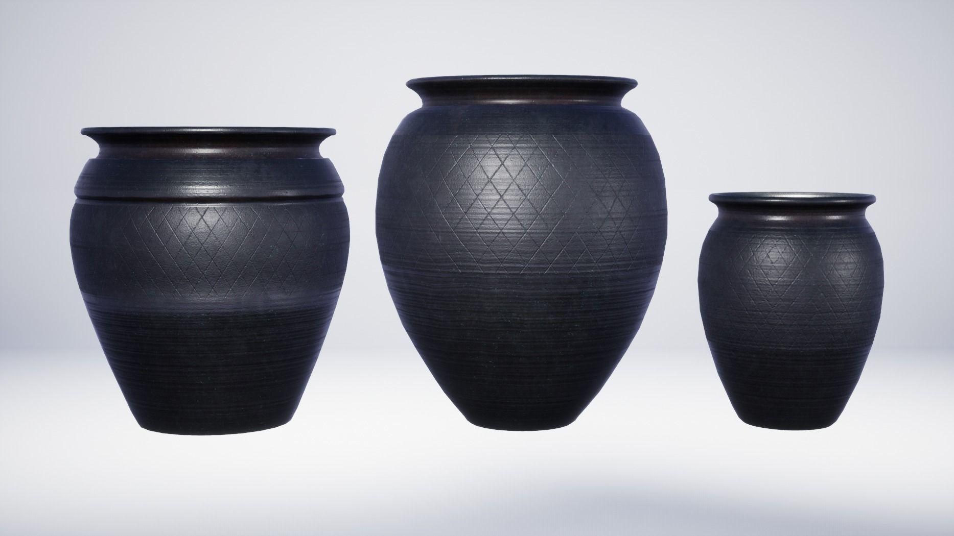 3D model Roman Black Burnished Ware Pottery 3 Variations VR / AR