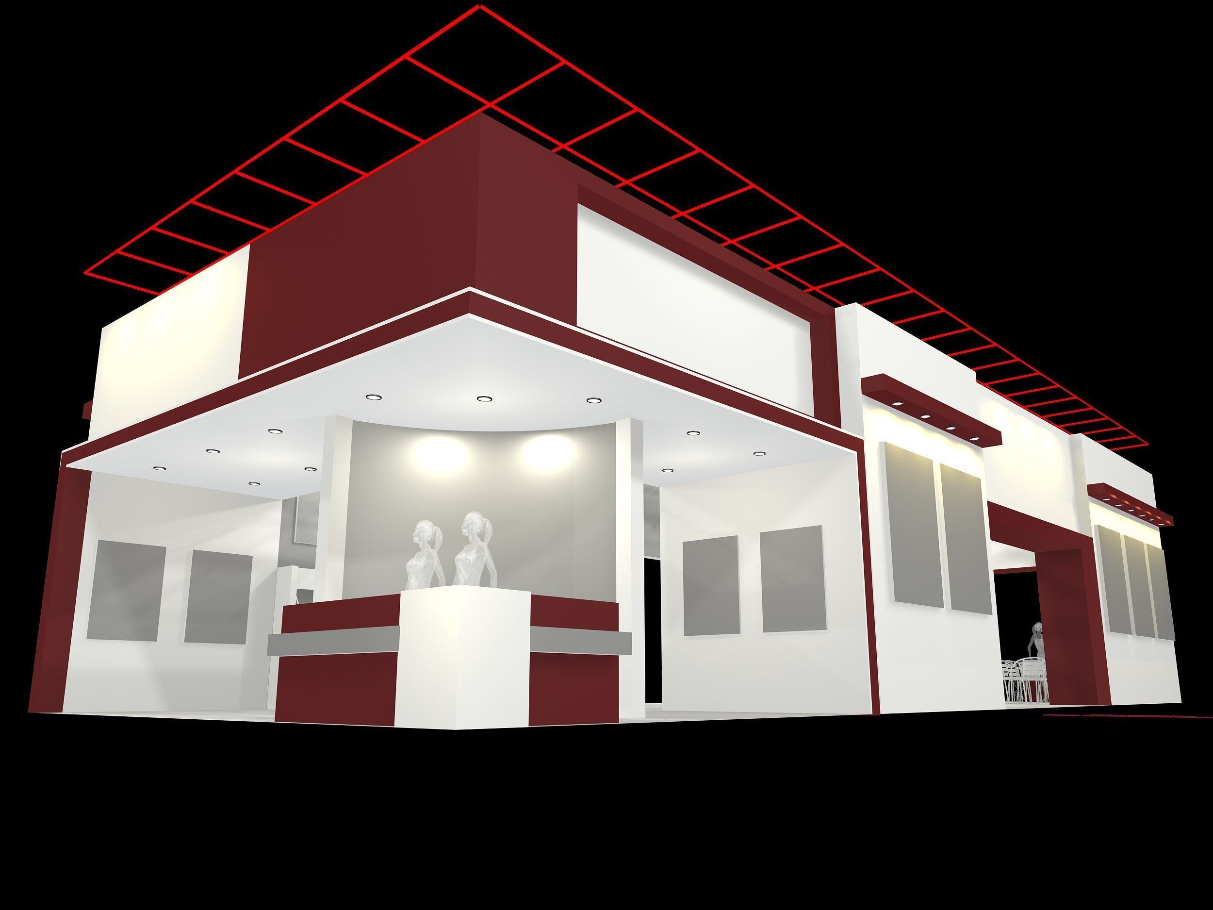 exhibition stall design 20 x 08 m 3 side open Low-poly 3D model