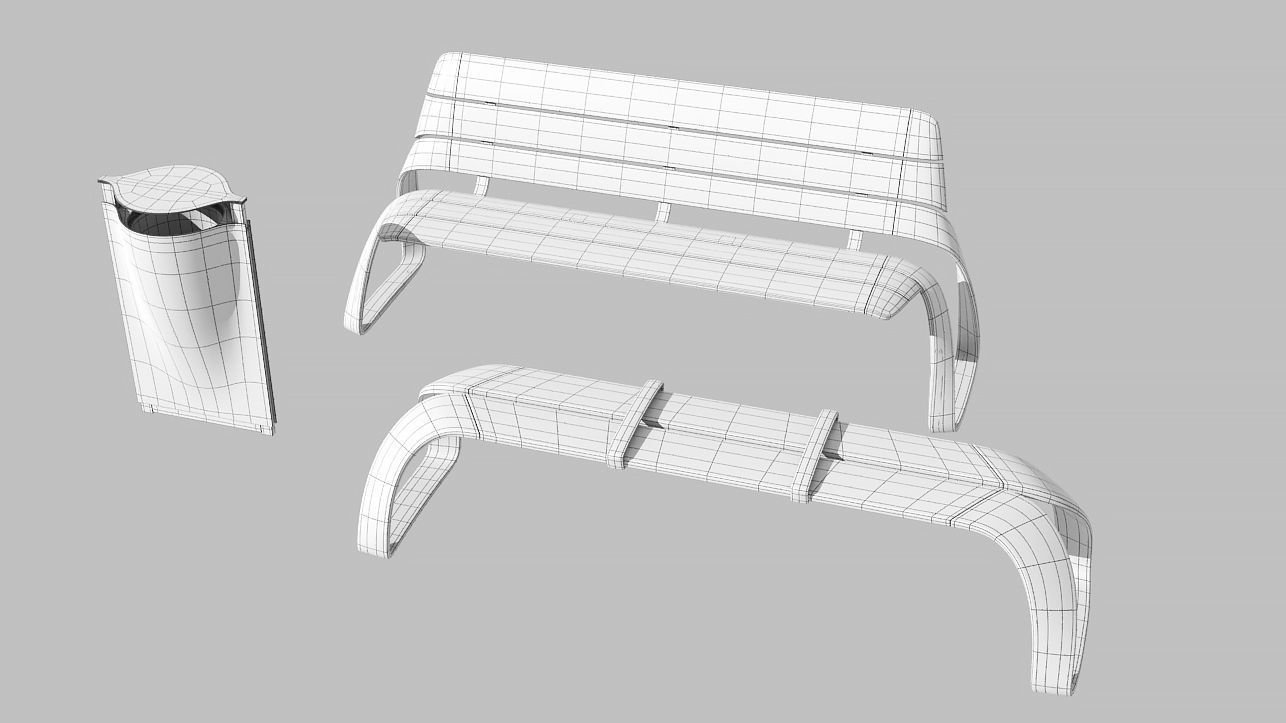 3D model Urban bench set VR / AR / lowpoly CGTrader