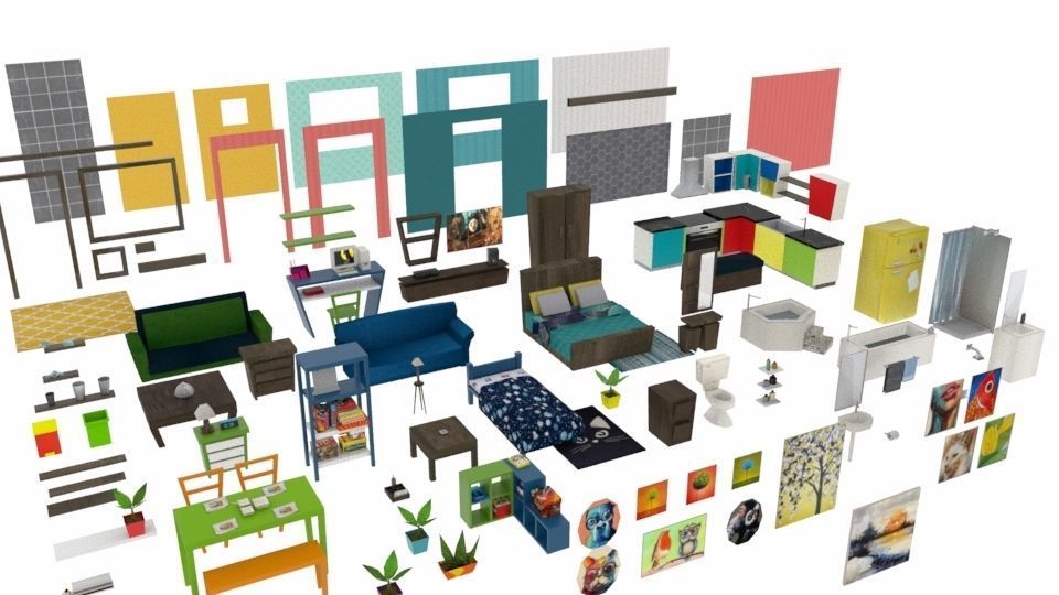 3D model furniture set living room VR / AR / lowpoly CGTrader