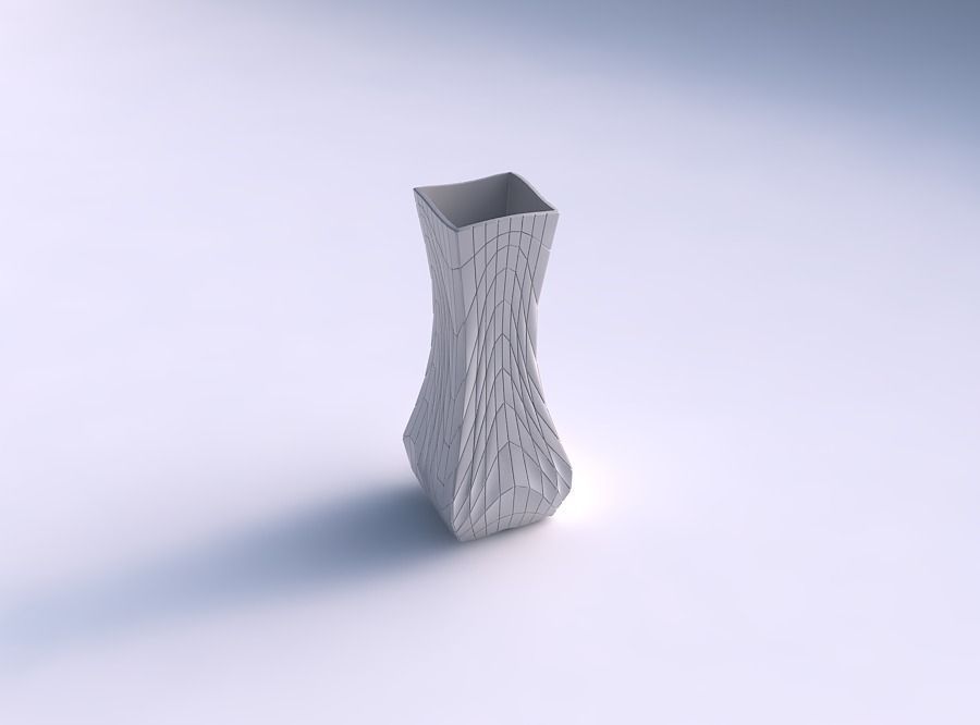 Vase larger opening rectangle with wavy grid plates 3D print model