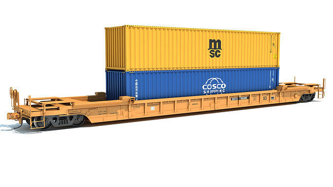 Railroad Double Stack Car Containers 3D model