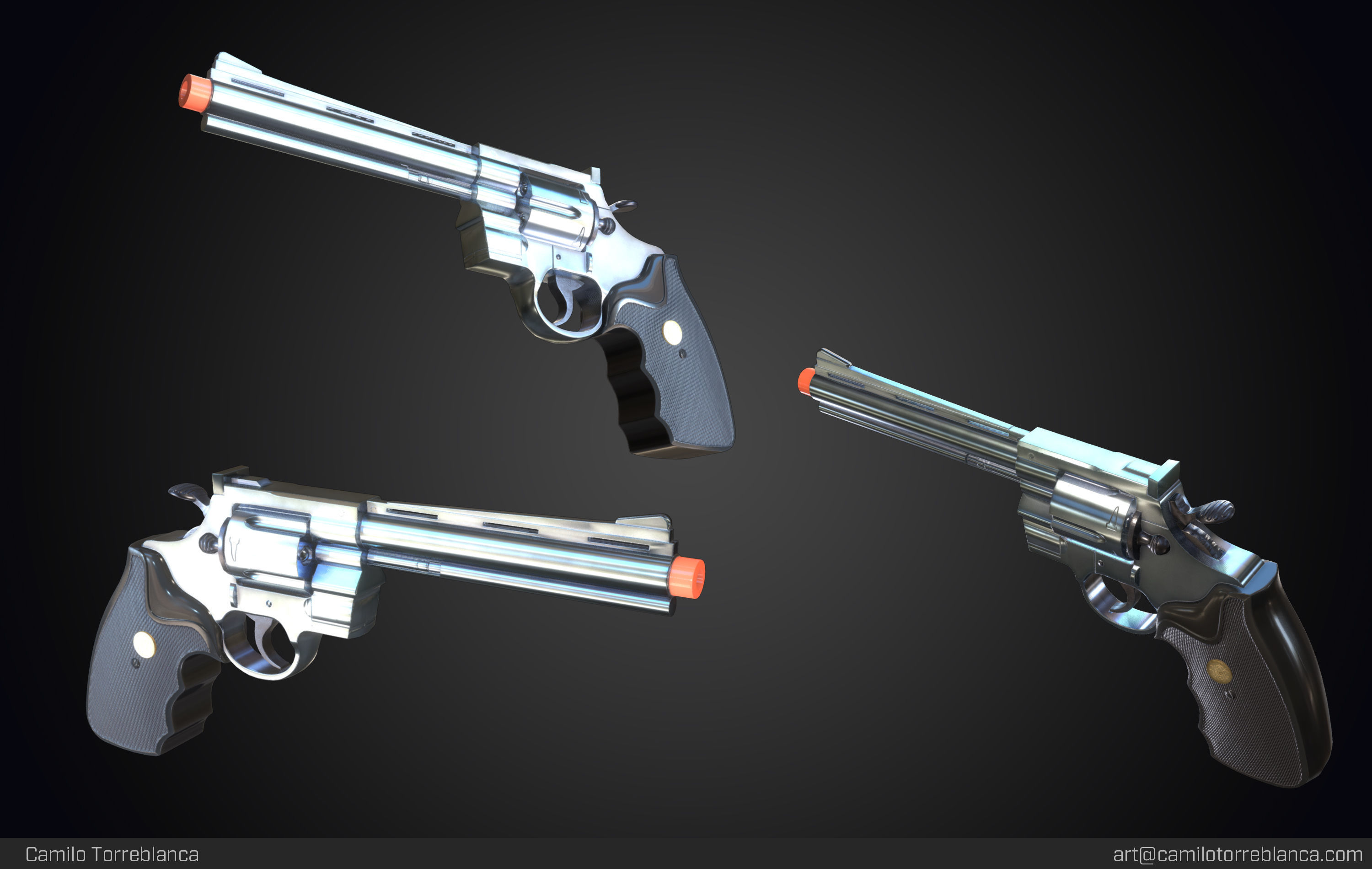 Magnum 357 Revolver Gun Weapon 3D PBR Game Ready Low Poly