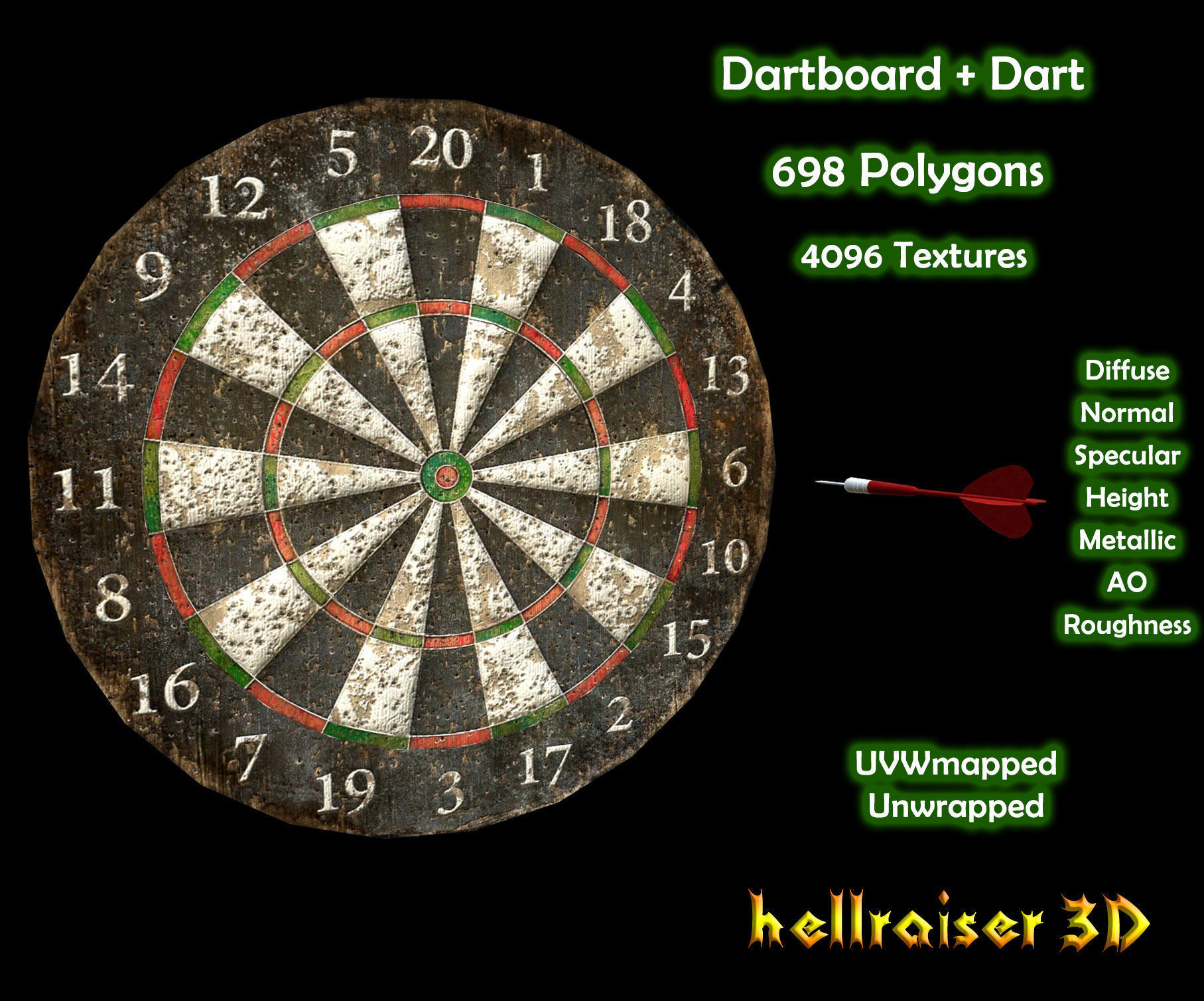 3D model Dartboard PBR Textured Includes 2 Objects VR / AR / low