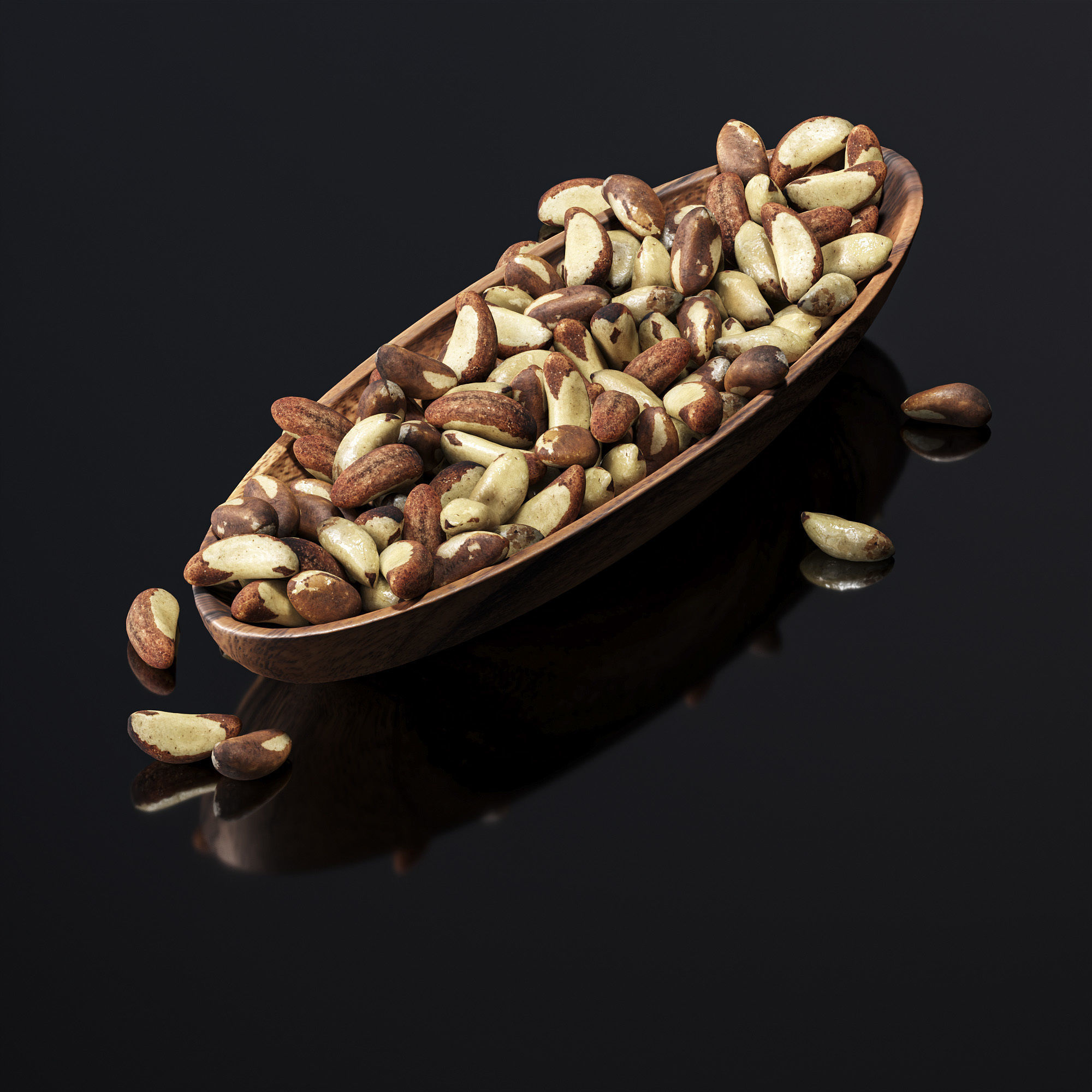 Brazil nuts in a wooden nut bowl