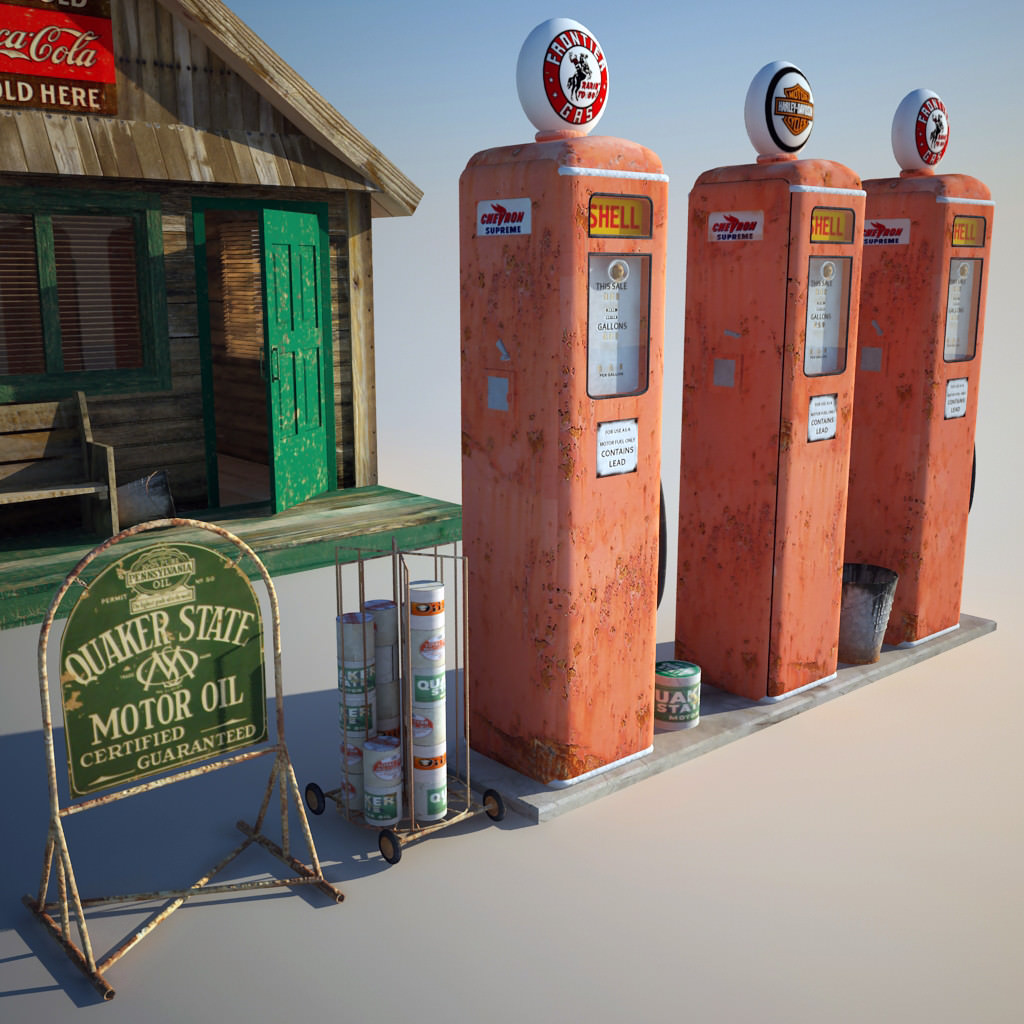 Gas station parts 3D Model OBJ C4D