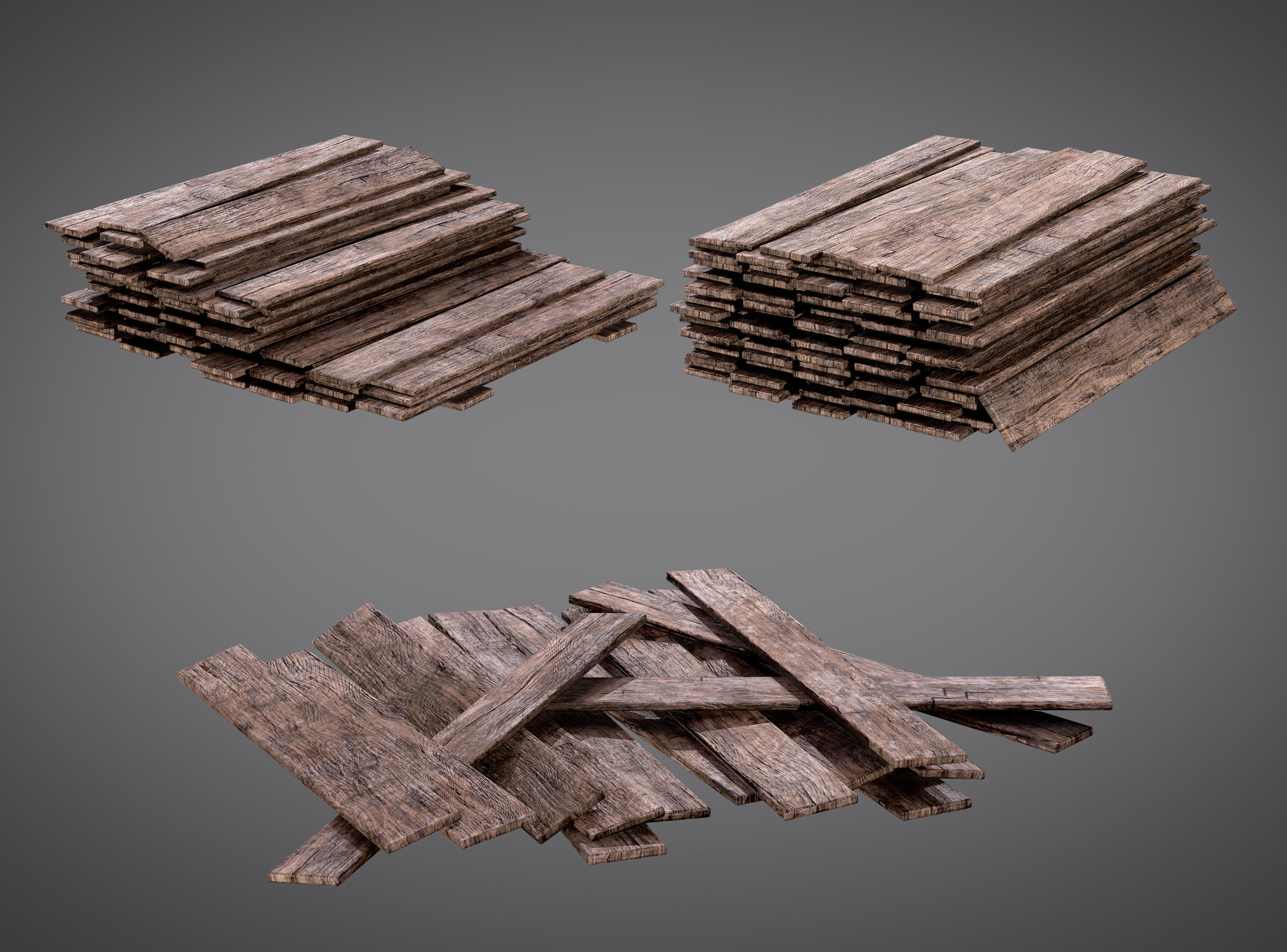 Cutted Wood Stacks Planks AAA PBR Game Ready Asset