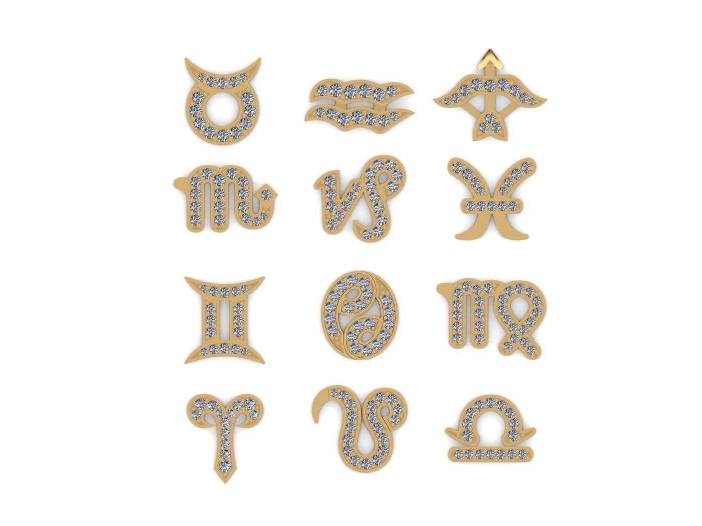 zodiac signs gold earrings 3D model 3D printable CGTrader
