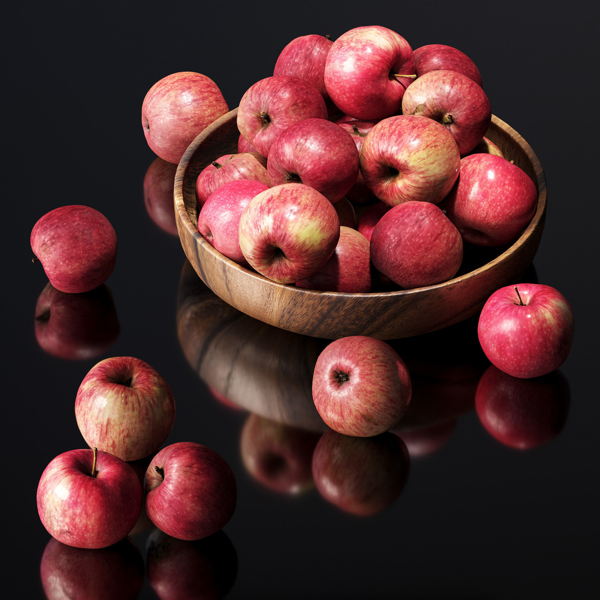 3D asset Apples in a wooden bowl CGTrader