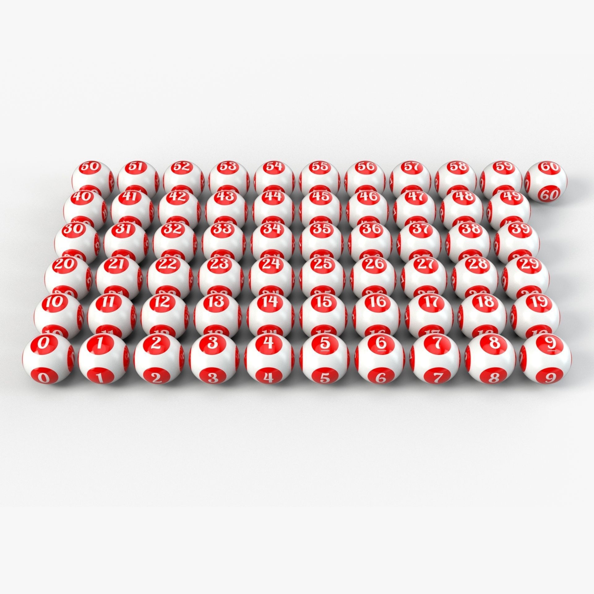 3D model 0-60 Bingo Balls set with PBR Textures VR / AR / low-poly ...