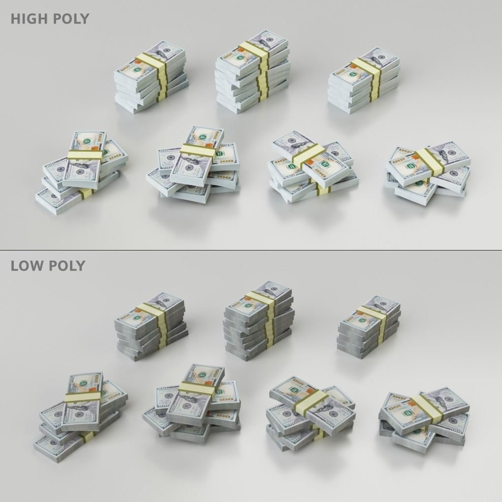 Set of stacks of bundles of one hundred dollar bills