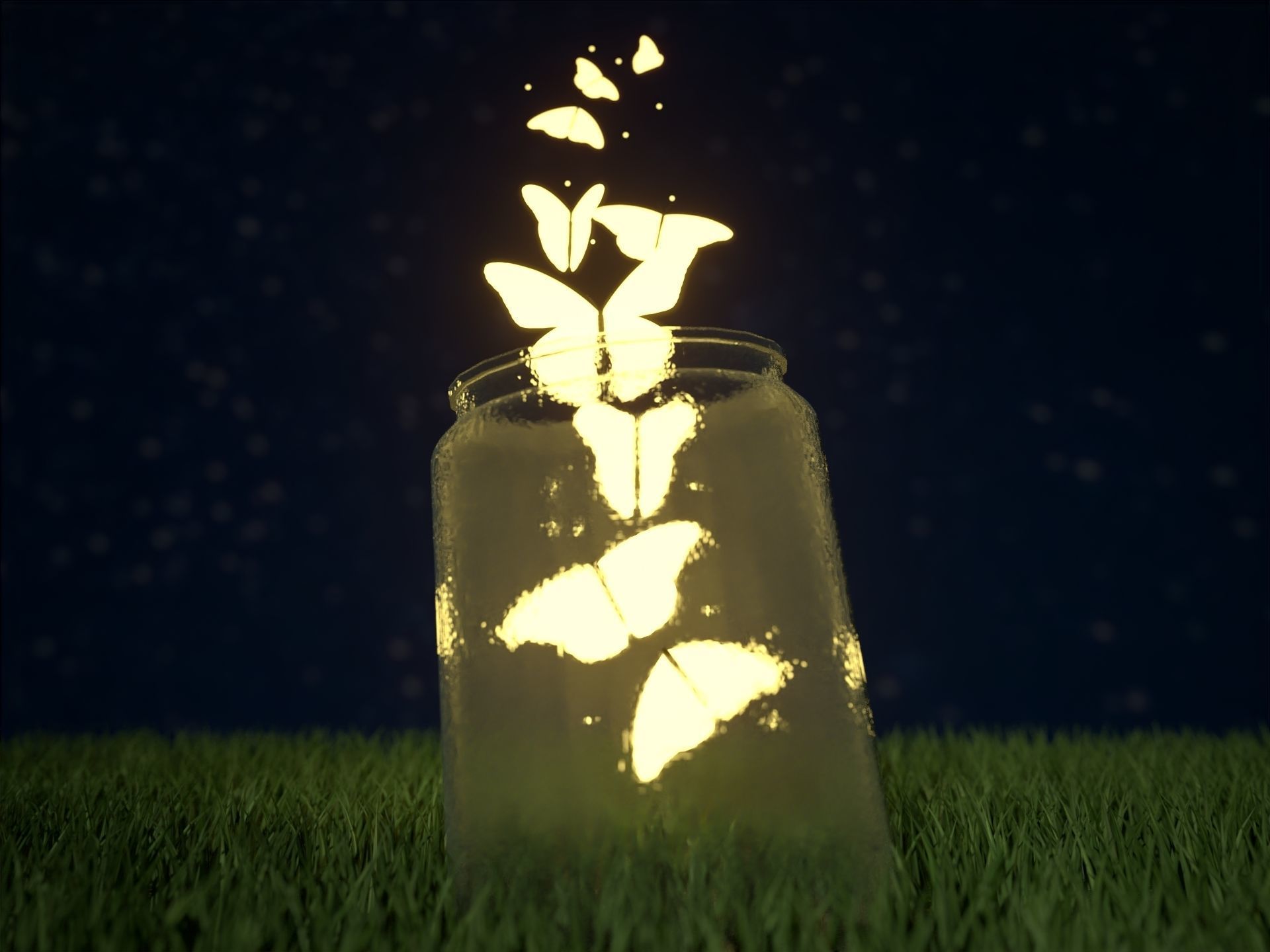 Butterflies in Mason Jar 3D model CGTrader