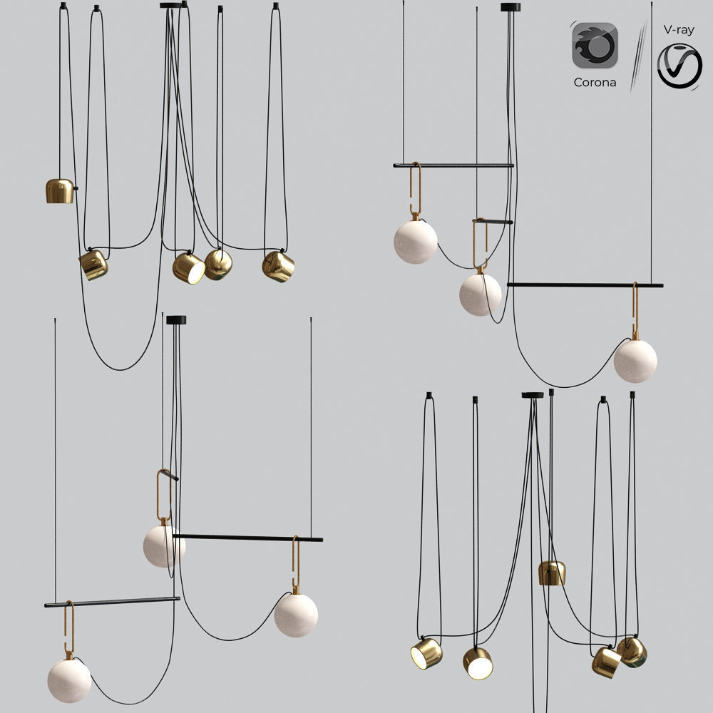 Flos Aim And Ceiling Light Pendant Gold 3D model