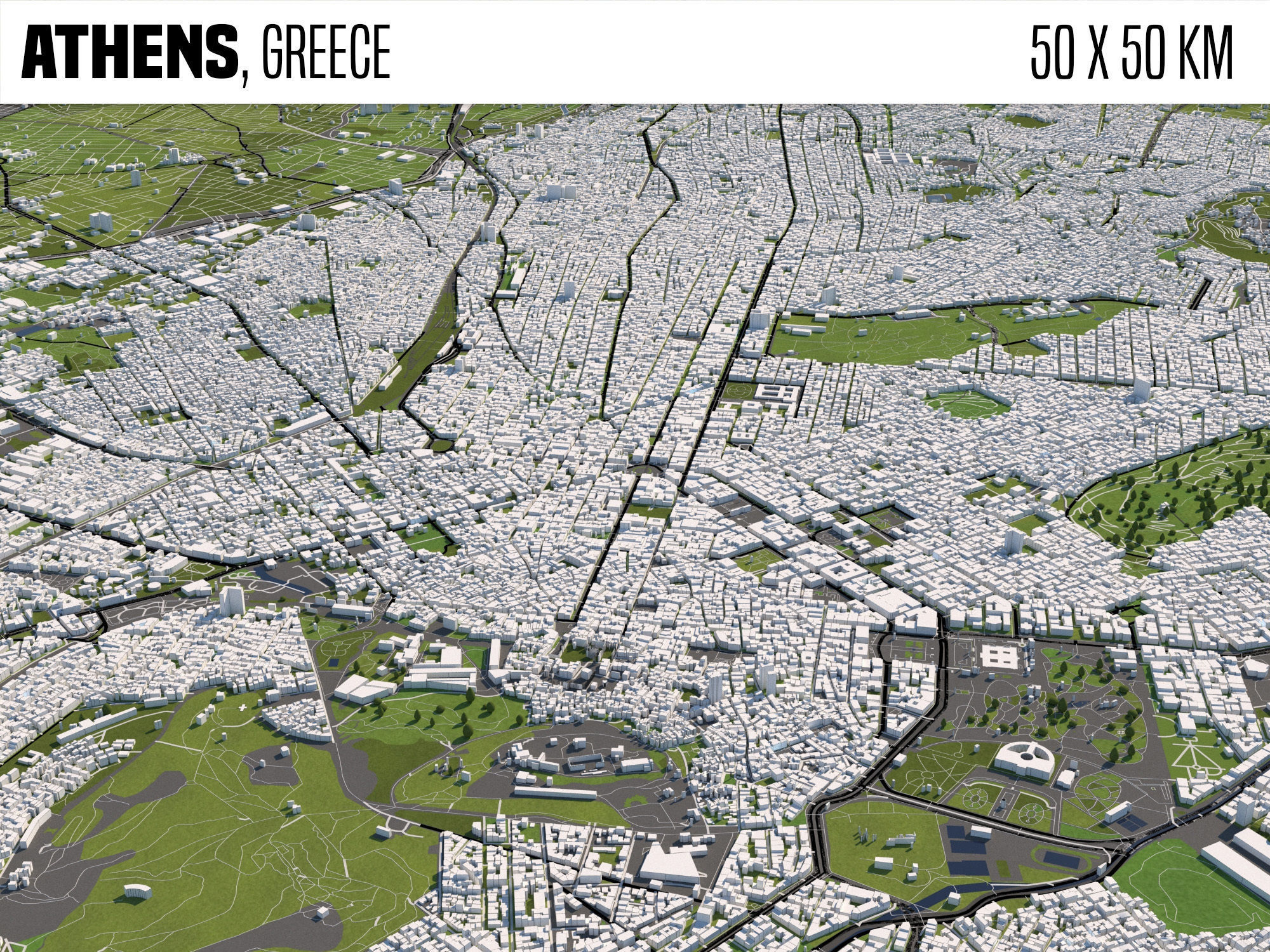 Athens Greece 50x50km