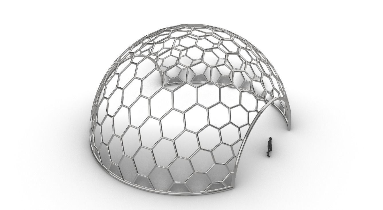 Hexagonal Dome structure Geodesic Like Wireframe Design V3 3D model