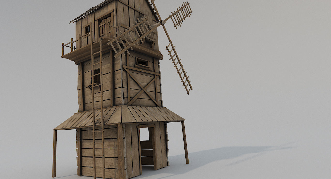 Medieval Wooden Windmill PBR