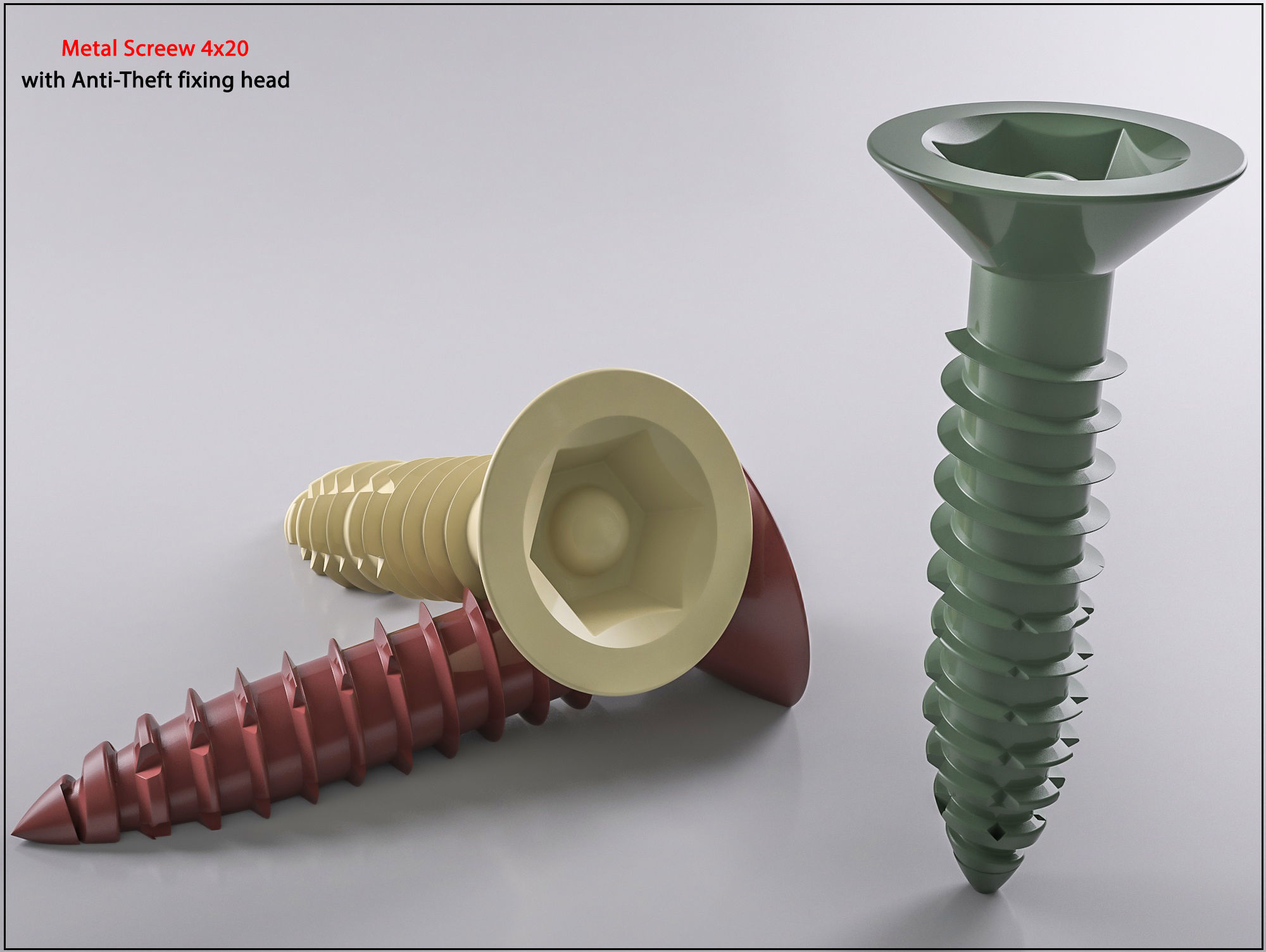 3D Screw Metal Screw 4x20 Original Sizes Ready for 3D Print