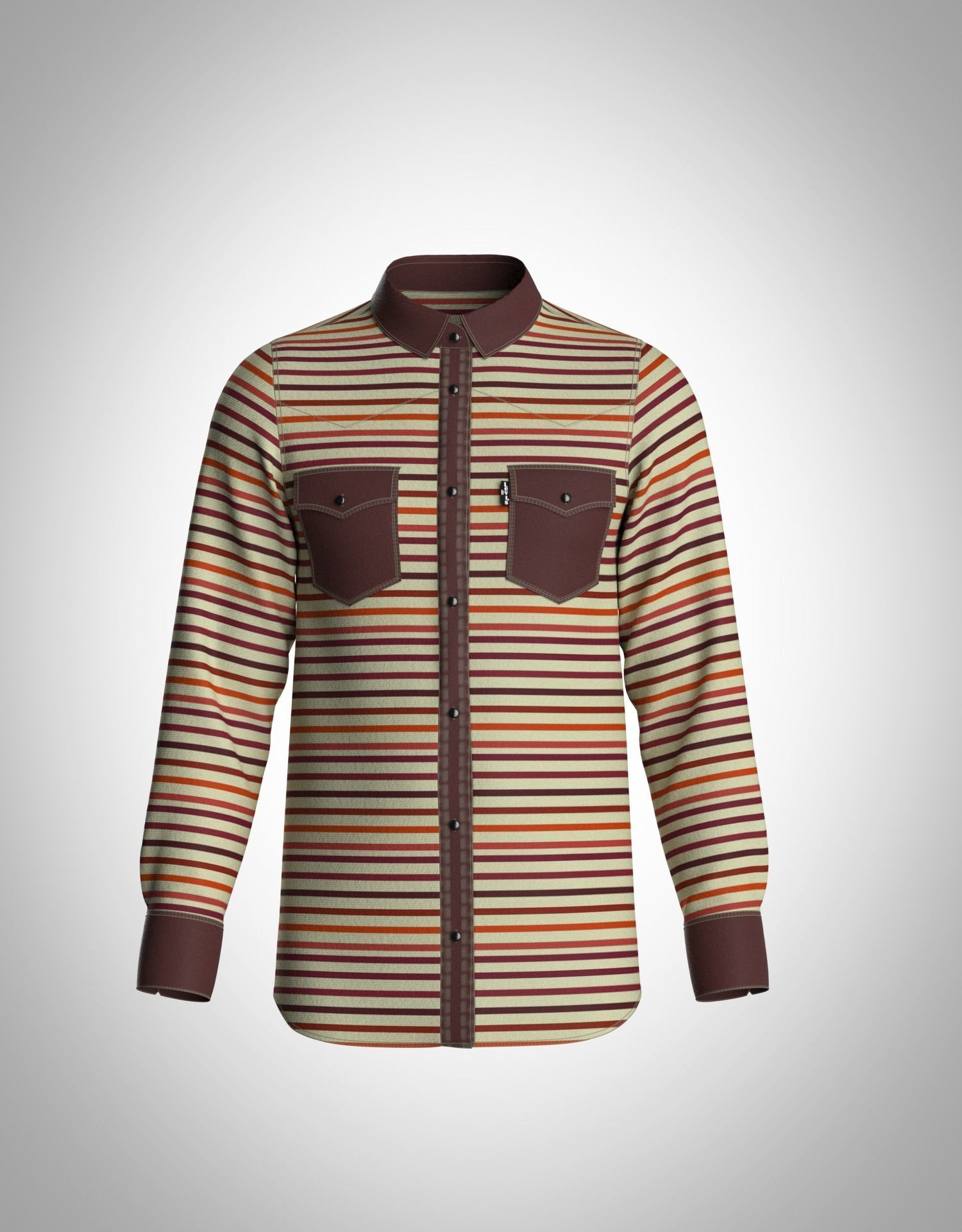 3D model Livais shirt with multi colour orange maroon black lining shirt VR / AR / low-poly 