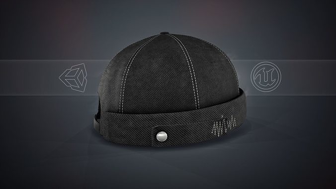 3D model Full Black Jeans Brimless Cap 