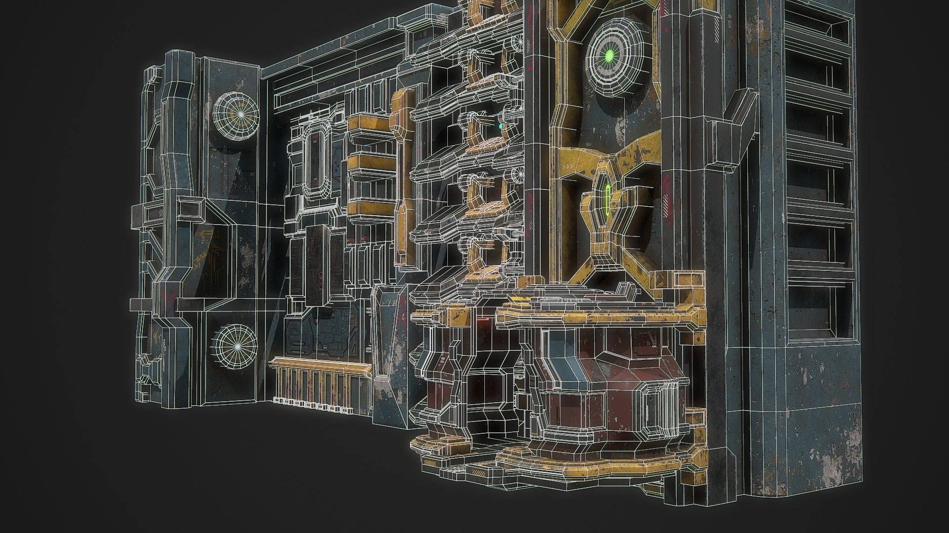3D model Sci fi building complex facade environment asset VR / AR / low ...