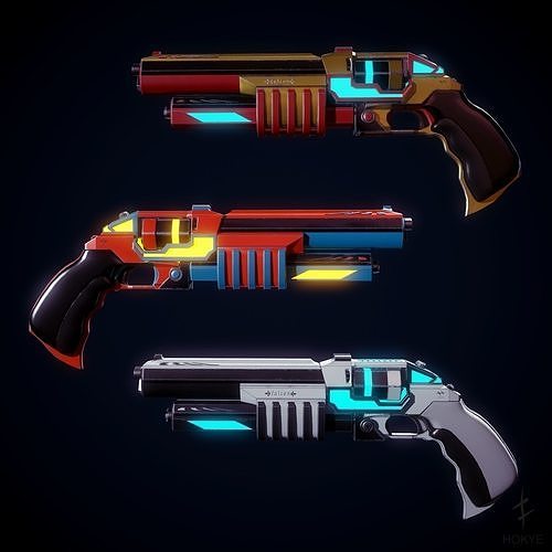 3D model CyberPunk style Gun Futuristic Revolver style Pistol VR / AR