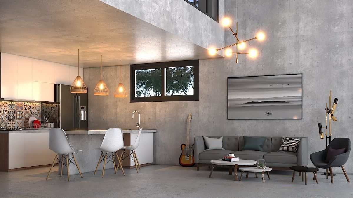 3D Sketchup Vray Interior Living Room and Kitchen