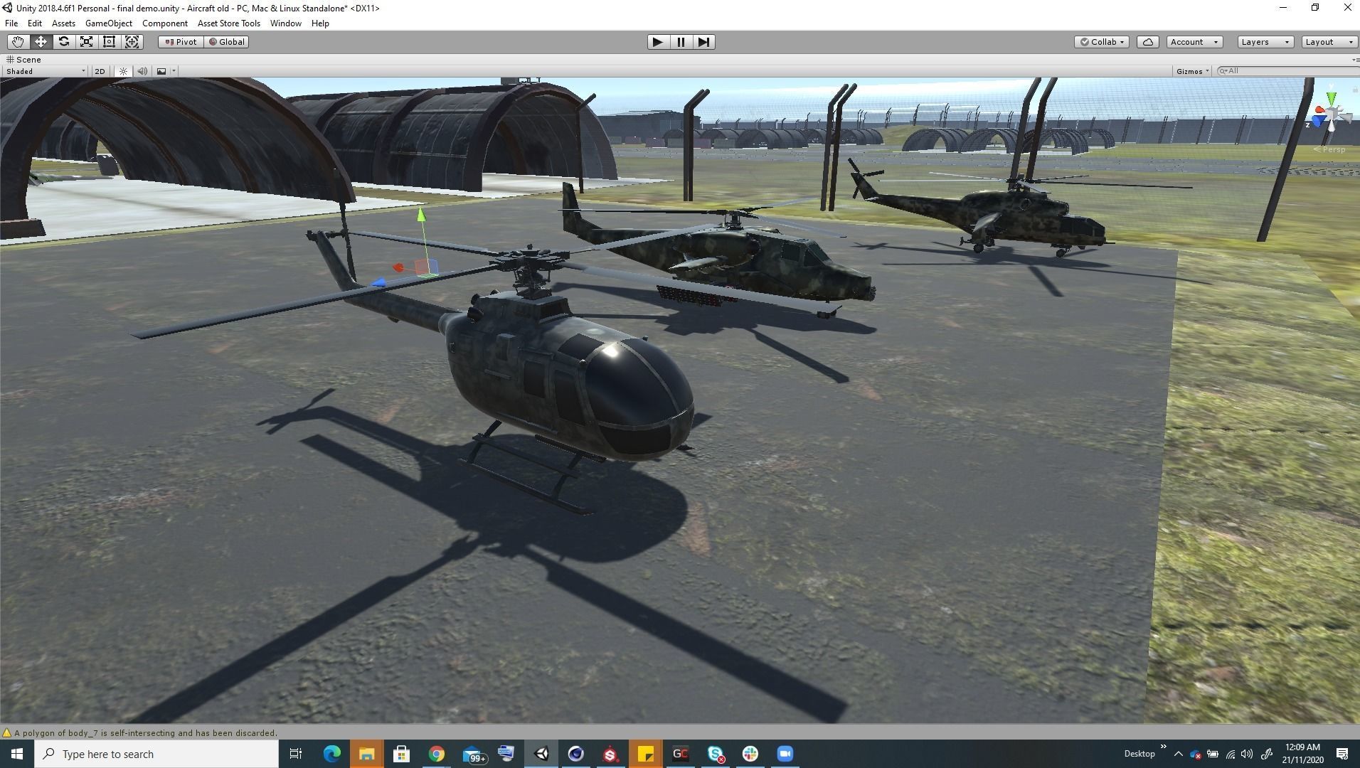 Low Poly game ready air field with helicopters and aircraft