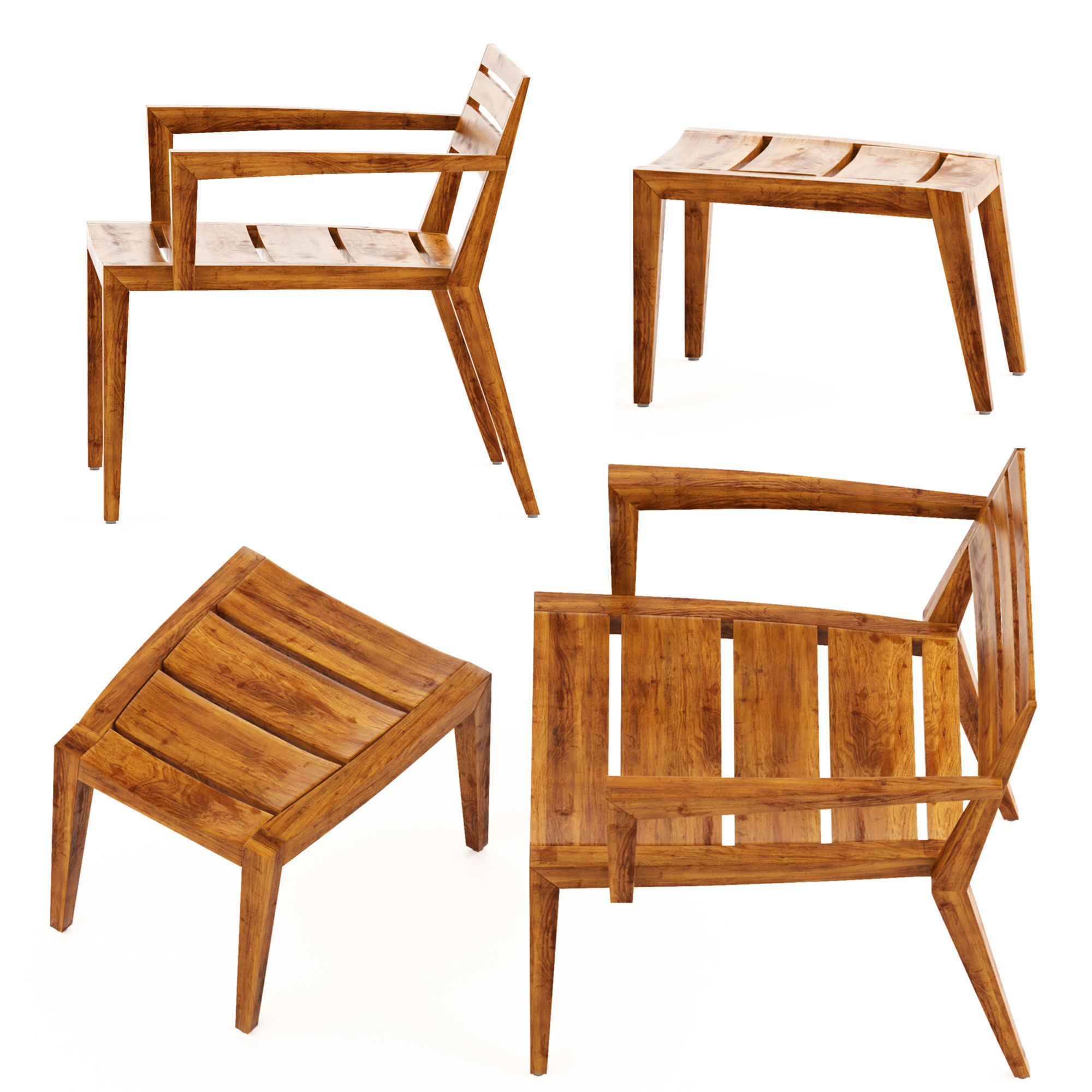 Ribot Garden armchair with footrest 3D model CGTrader