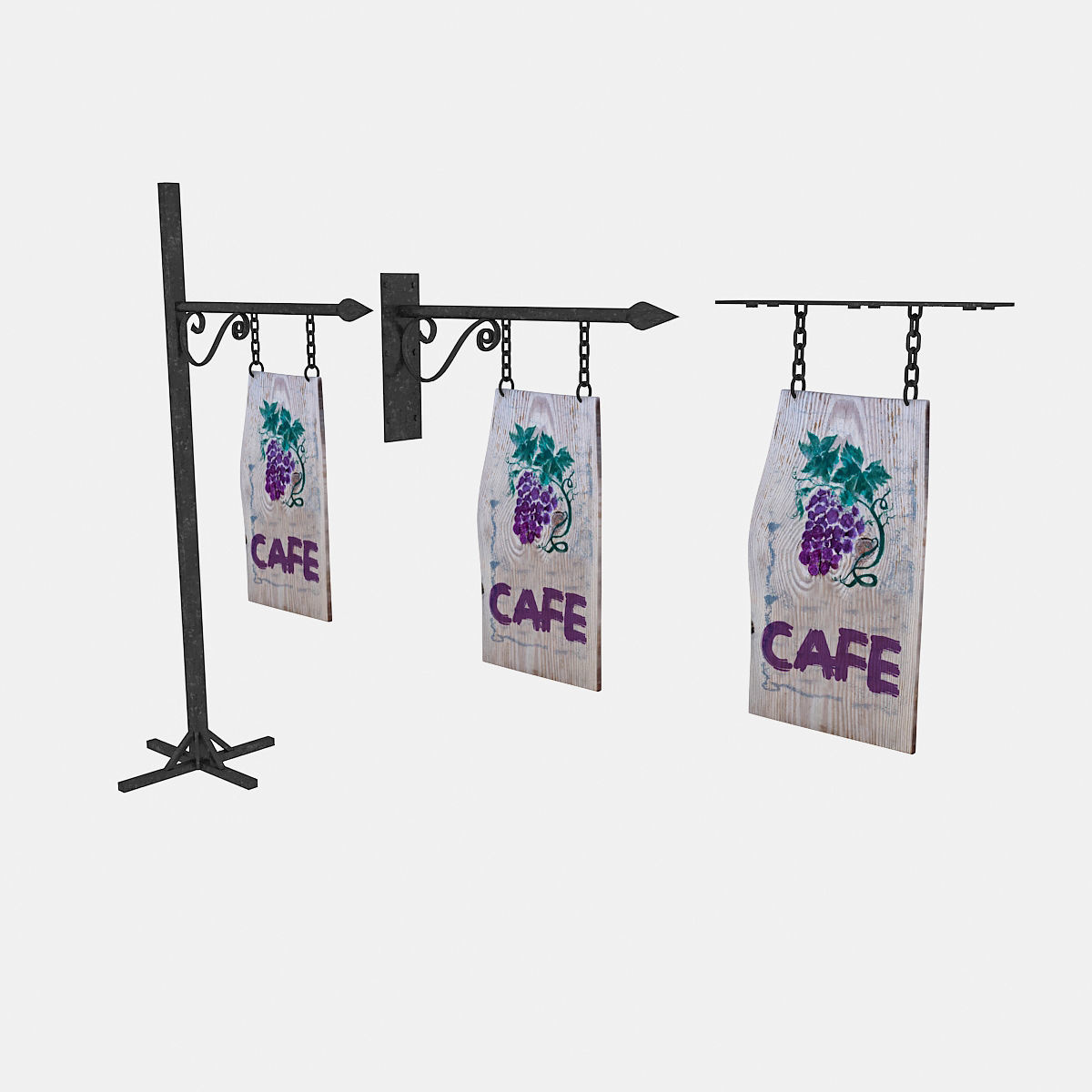 old woodden cafe sign 3D model