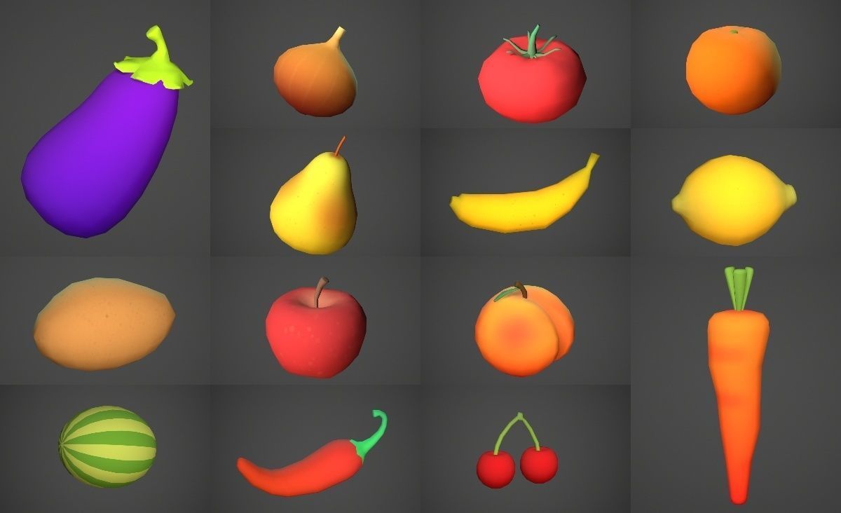 3D model Fruits and Vegetables Cartoony Assets VR / AR / lowpoly