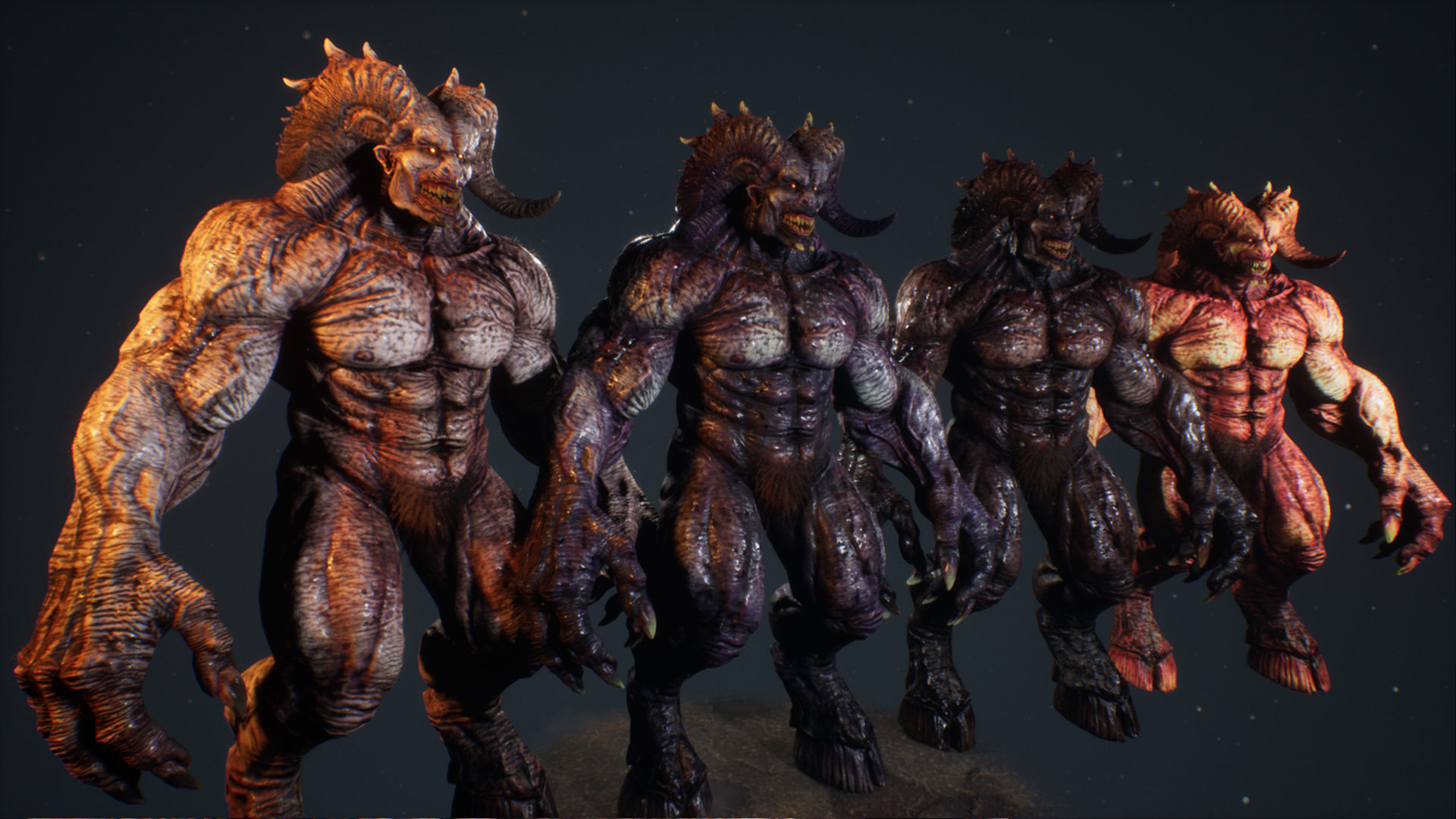 3D model Demon 9 huge muscular creature VR / AR / low-poly rigged ...