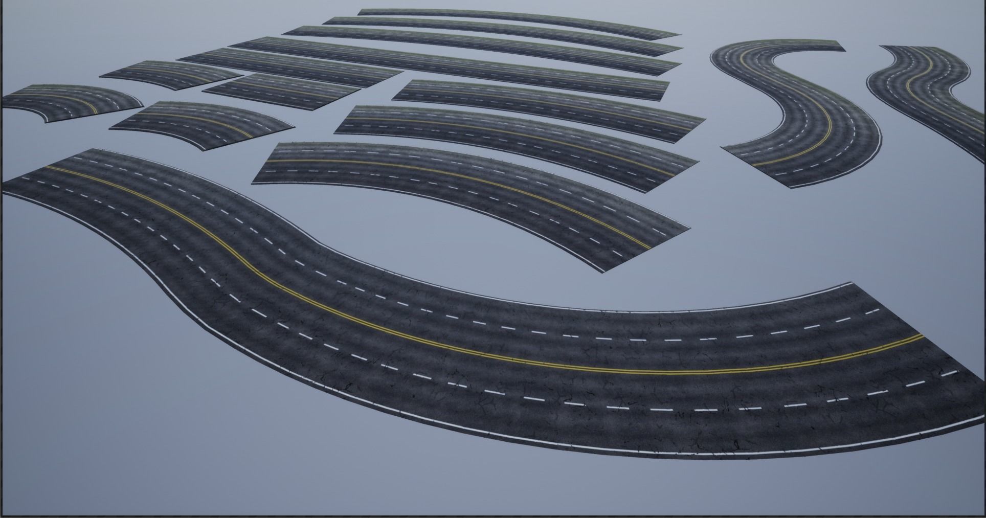 3D model Modular Cracked 4-Lane Highway Roads 4K-2K VR / AR / low-poly ...