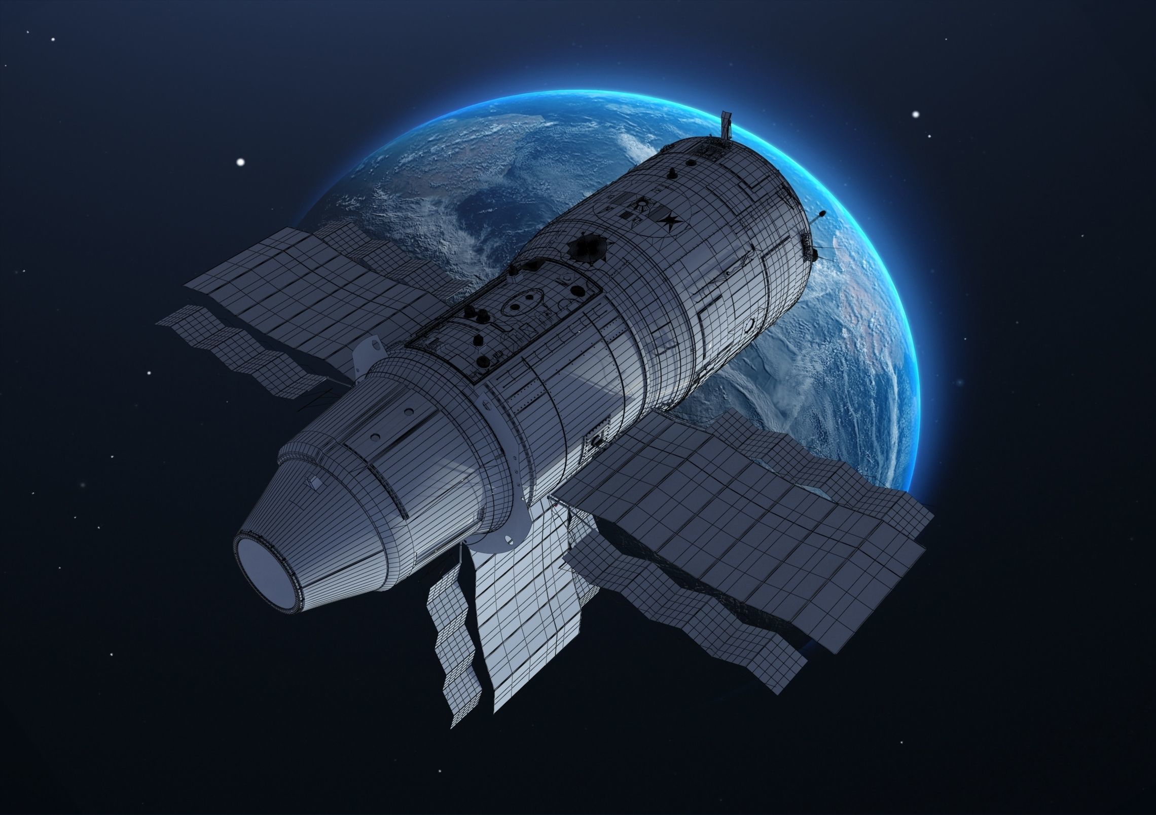 salyut7 space station orbiting earth elements of this furnished 3D ...