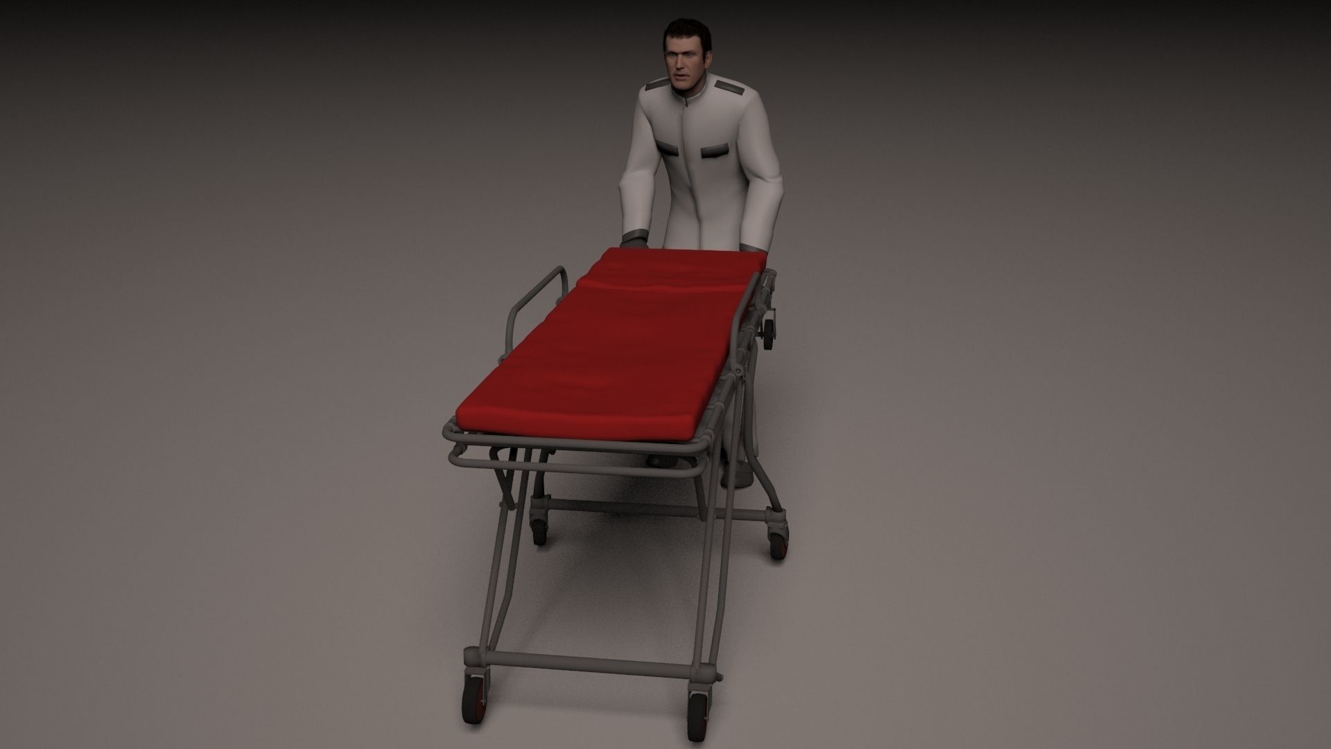 Hospital orderly pushing stretcher 3D model