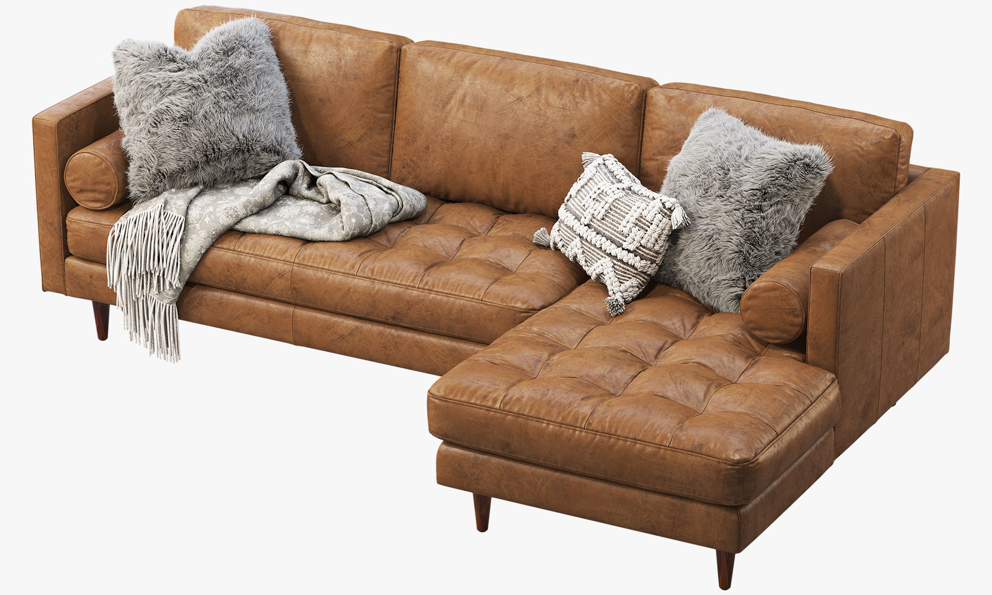 Joybird Briar Leather Sectional Sofa brown and black 3D model CGTrader