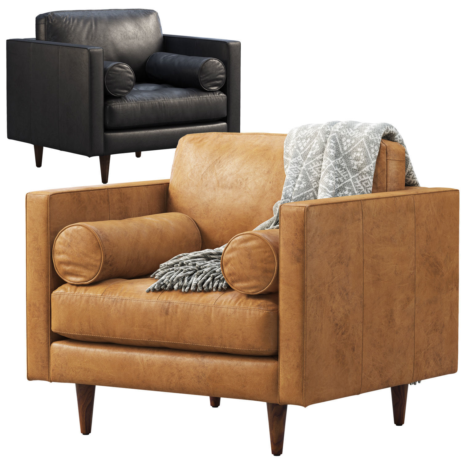 Joybird Briar Leather Chair brown and black 3D model CGTrader