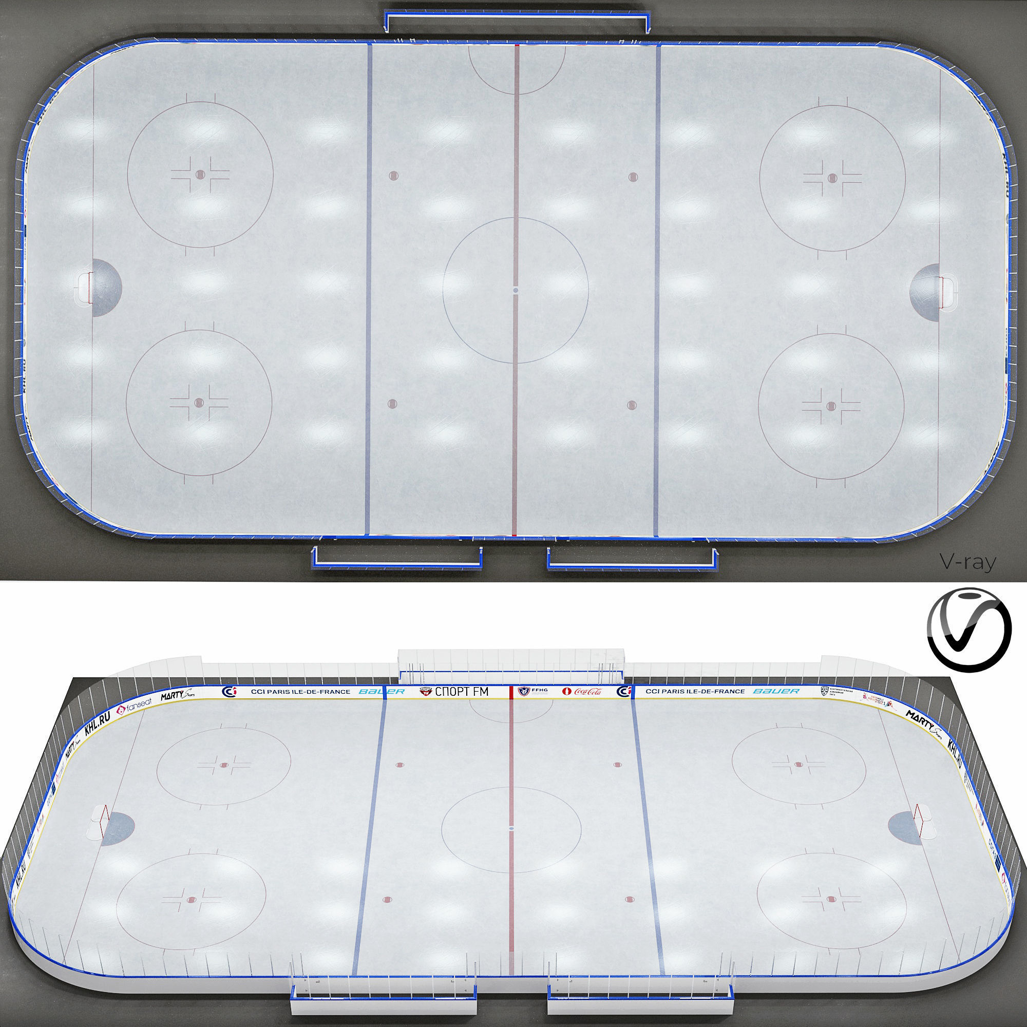 3D PBR Hockey rink 30x60 m with KHL markings CGTrader