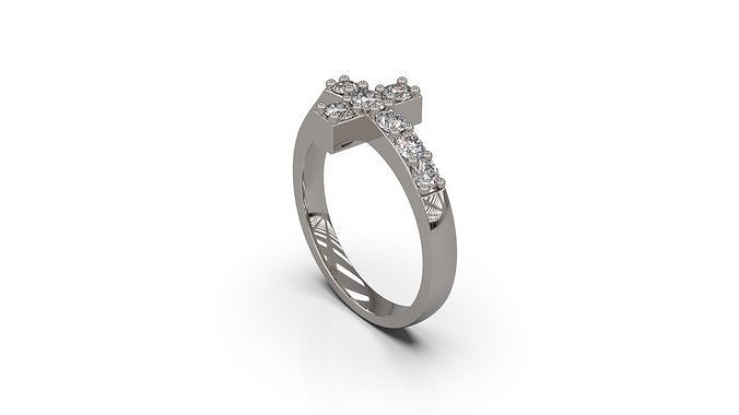 Cross Ring With Diamond 3D model 3D printable | CGTrader