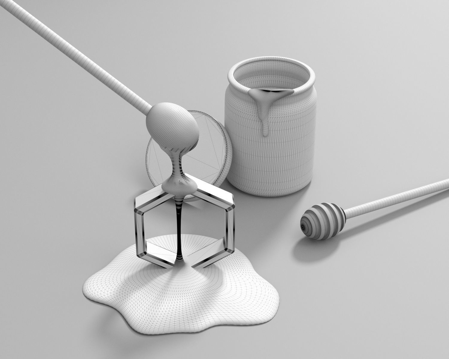 Honey Bottle and Honey Dipper Model 3D model CGTrader