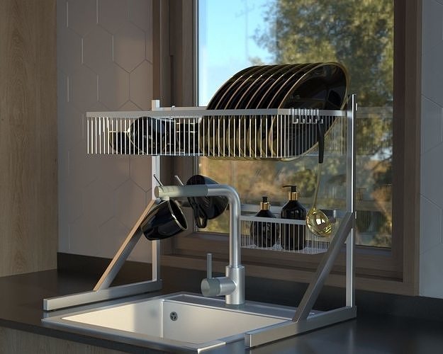 dish dryer with tableware free 3D model CGTrader