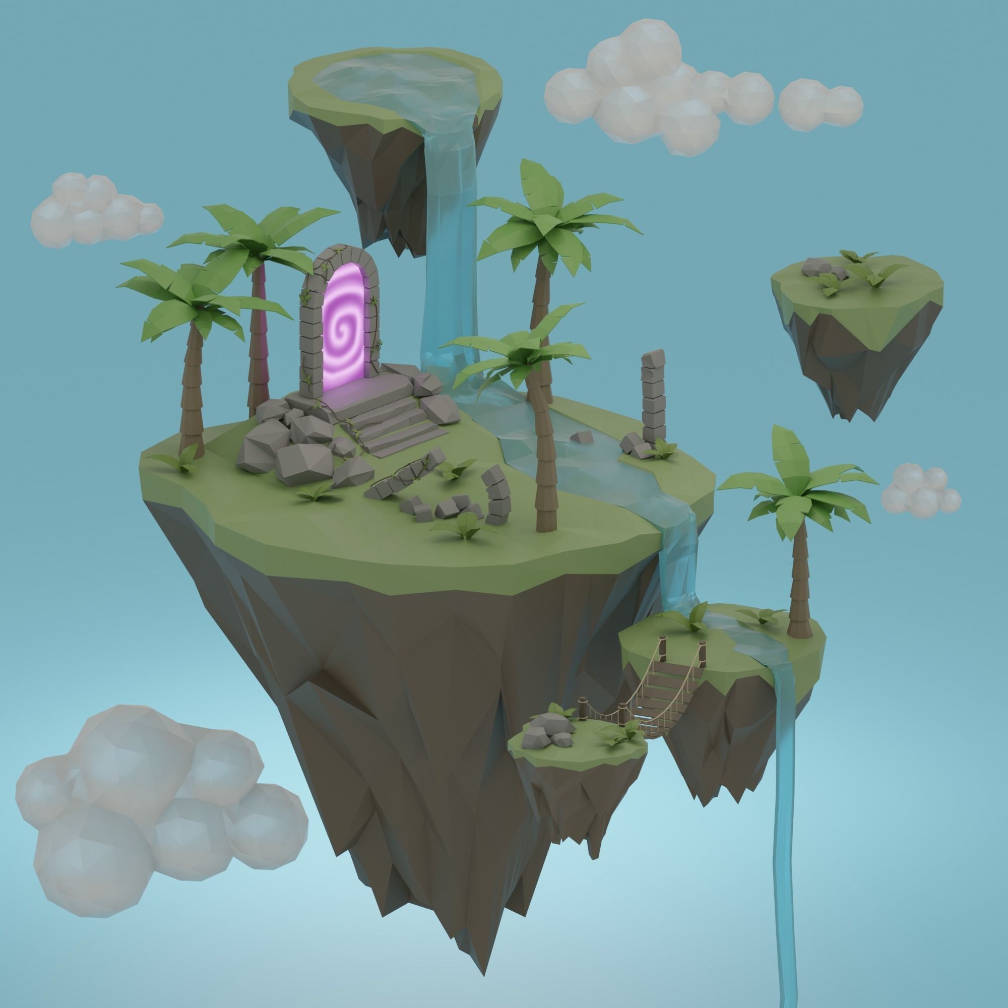 Floating Island Low Poly 3D Asset CGTrader
