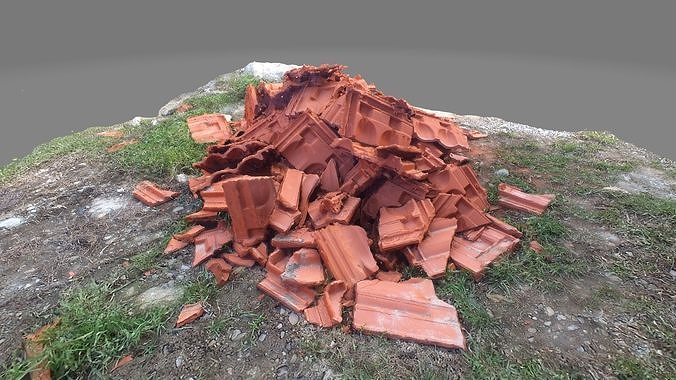 Rubble mound 2 roof ceramic tiles Low-poly 3D model