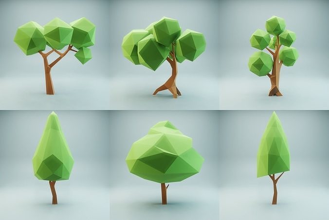 3D model Tree set Low-poly 3D model polygonal VR / AR / low-poly | CGTrader