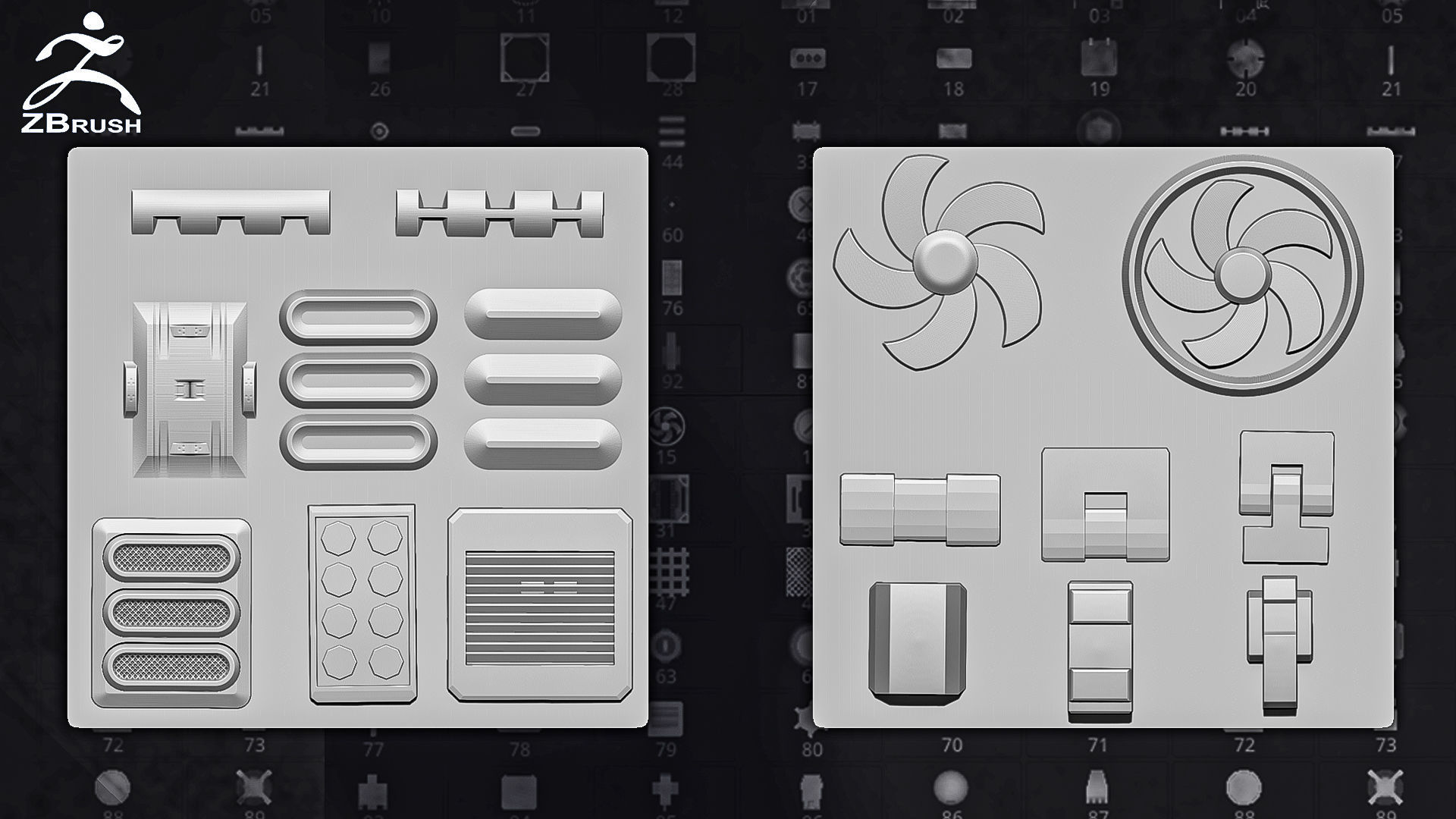 100 HardSurface Alphas for ZBrush and Substance 3D model CGTrader