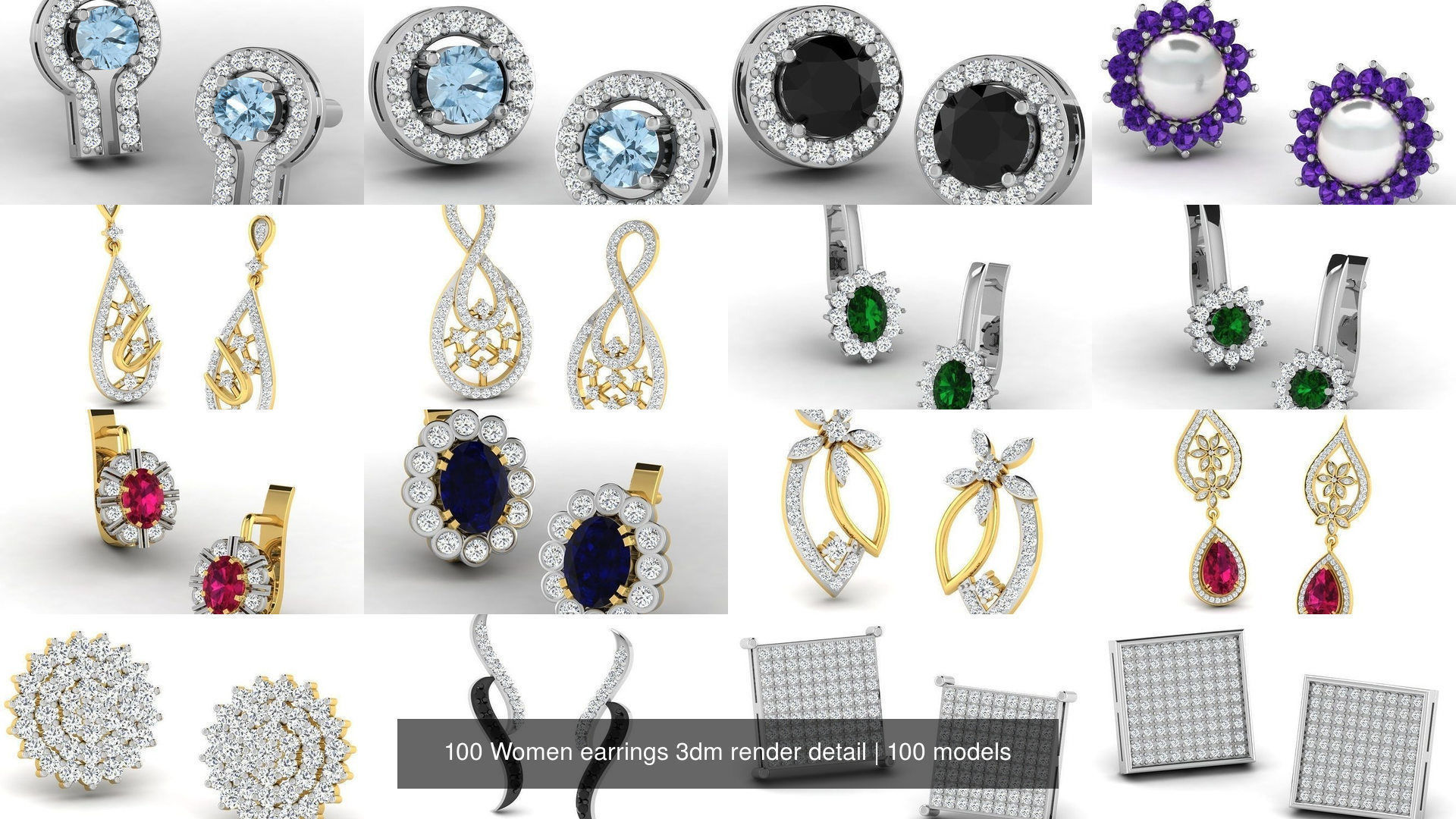 100 Women earrings 3dm render detail