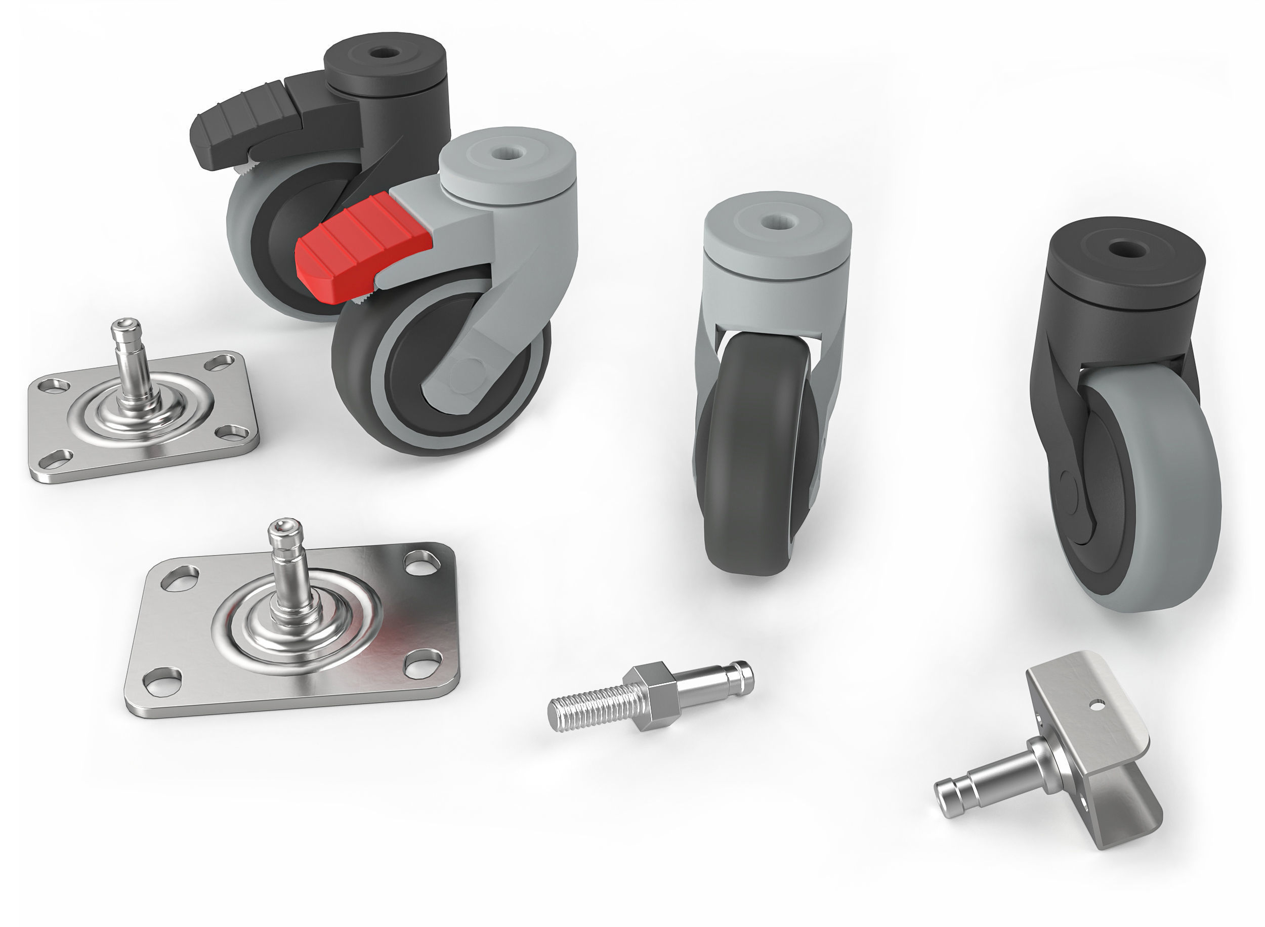 Swivel Caster Wheel Set 3D model CGTrader