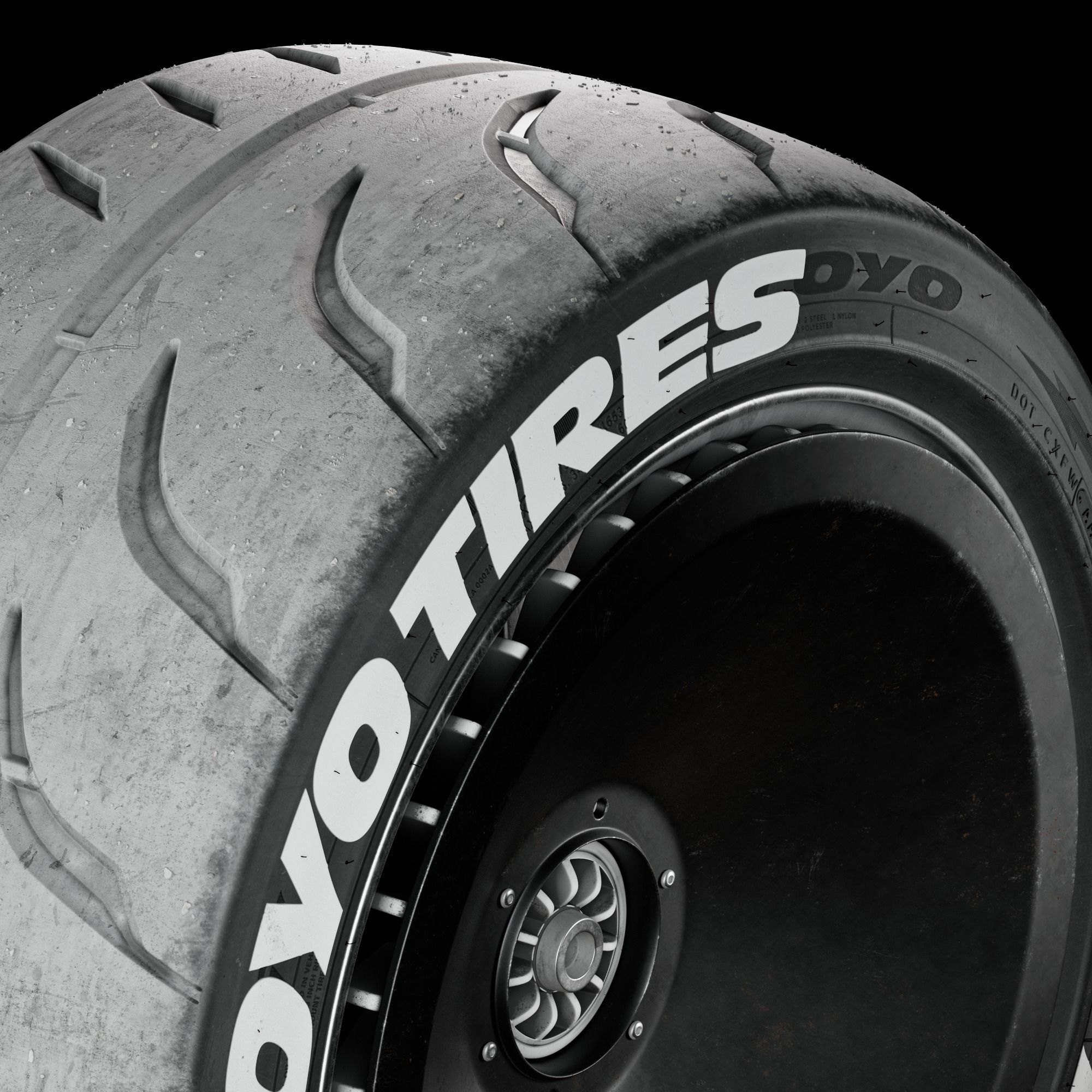 Toyo Proxes r888R Tire Gravel and Dusted Real World Details 3D model ...