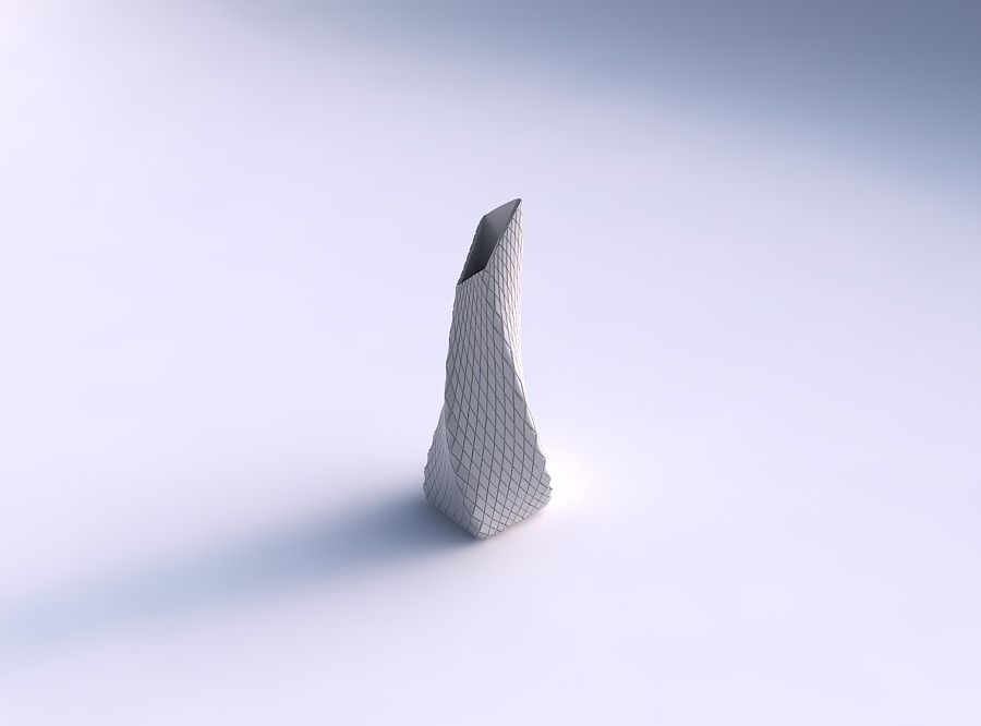 Vase twisted top bent rectangle with diagonal grid plates 3D print model